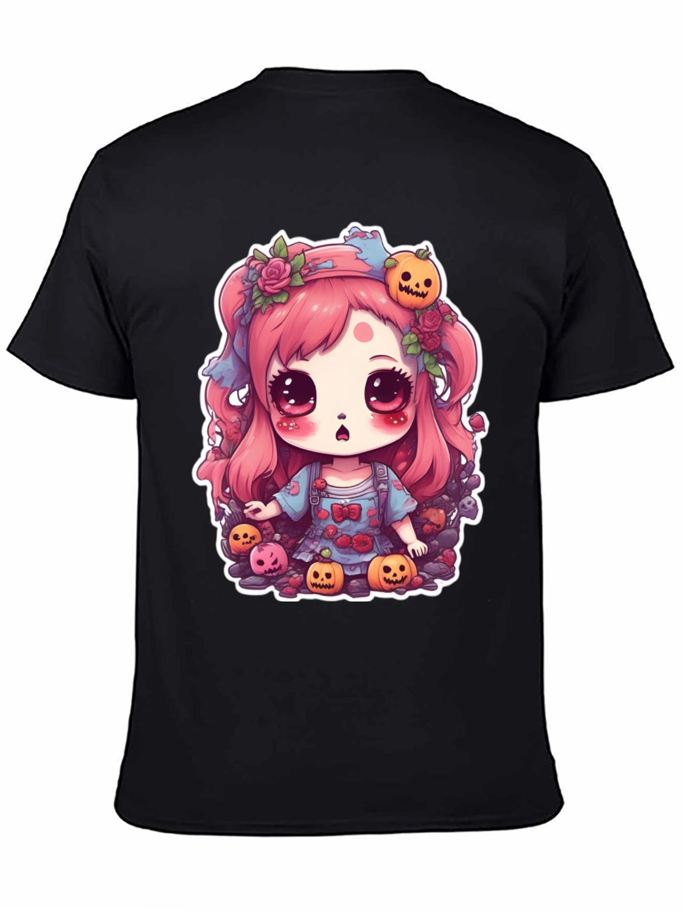 Kawaii Halloween Girl Black T-Shirt