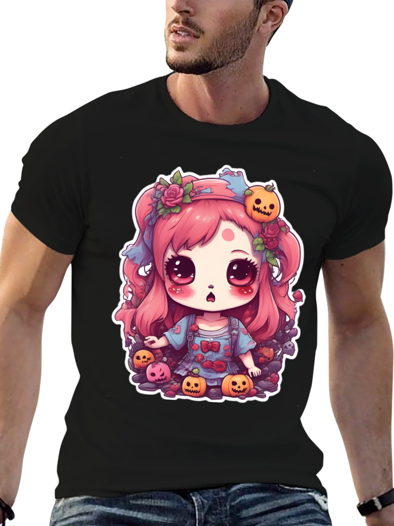 Kawaii Halloween Girl Black T-Shirt