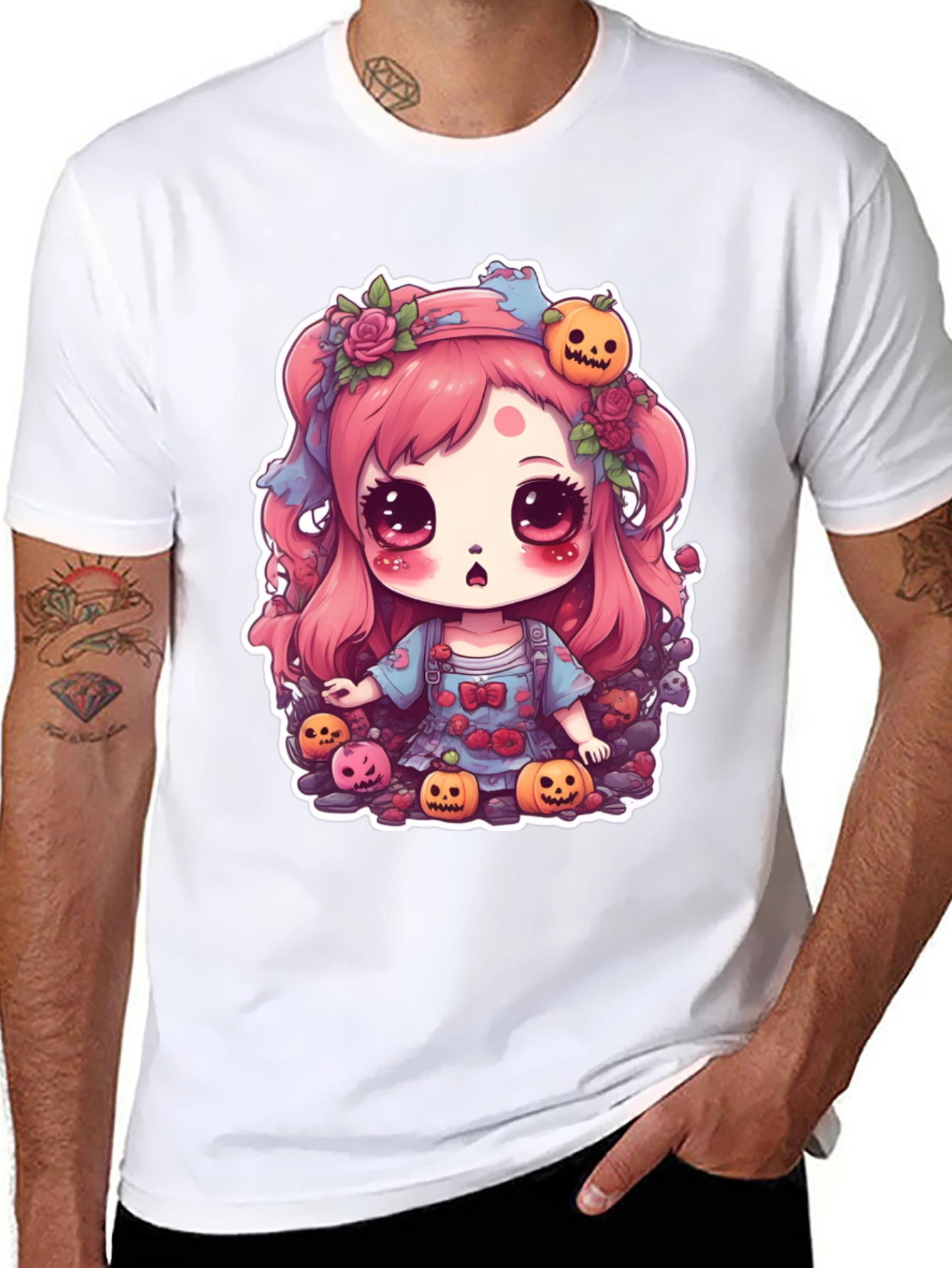 Kawaii Halloween Girl Black T-Shirt