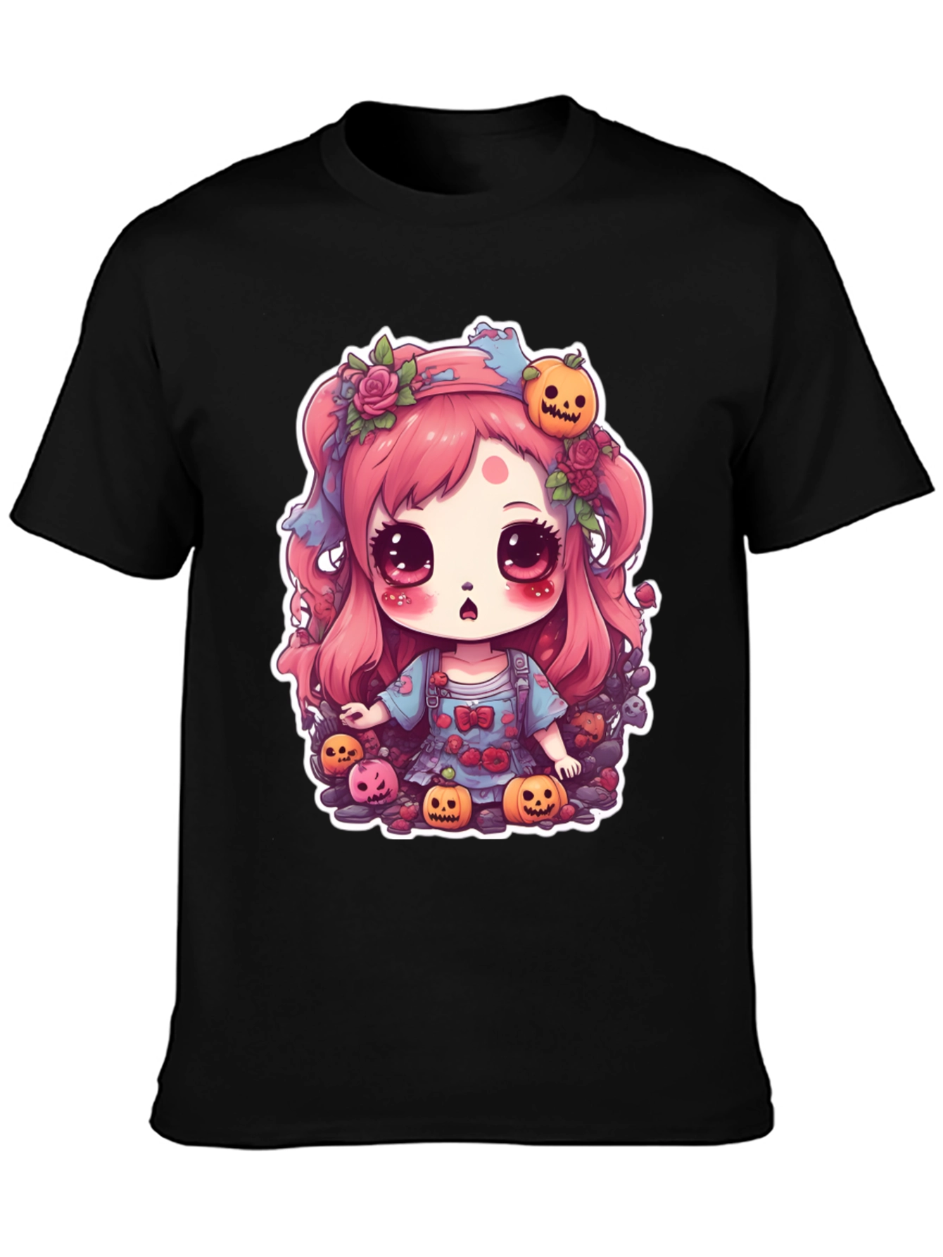 Kawaii Halloween Girl Black T-Shirt