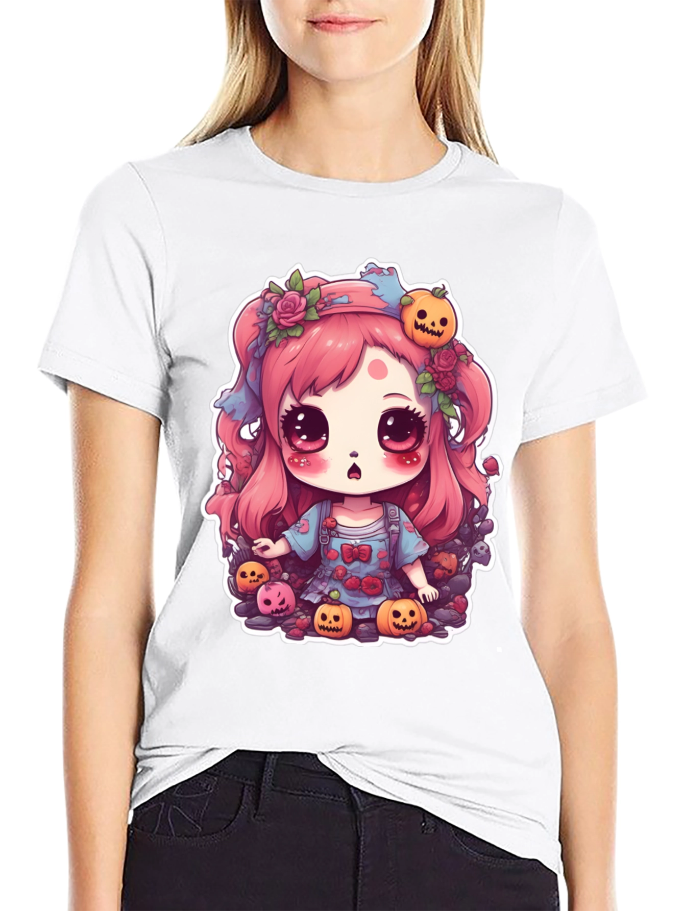 Kawaii Halloween Girl Black T-Shirt