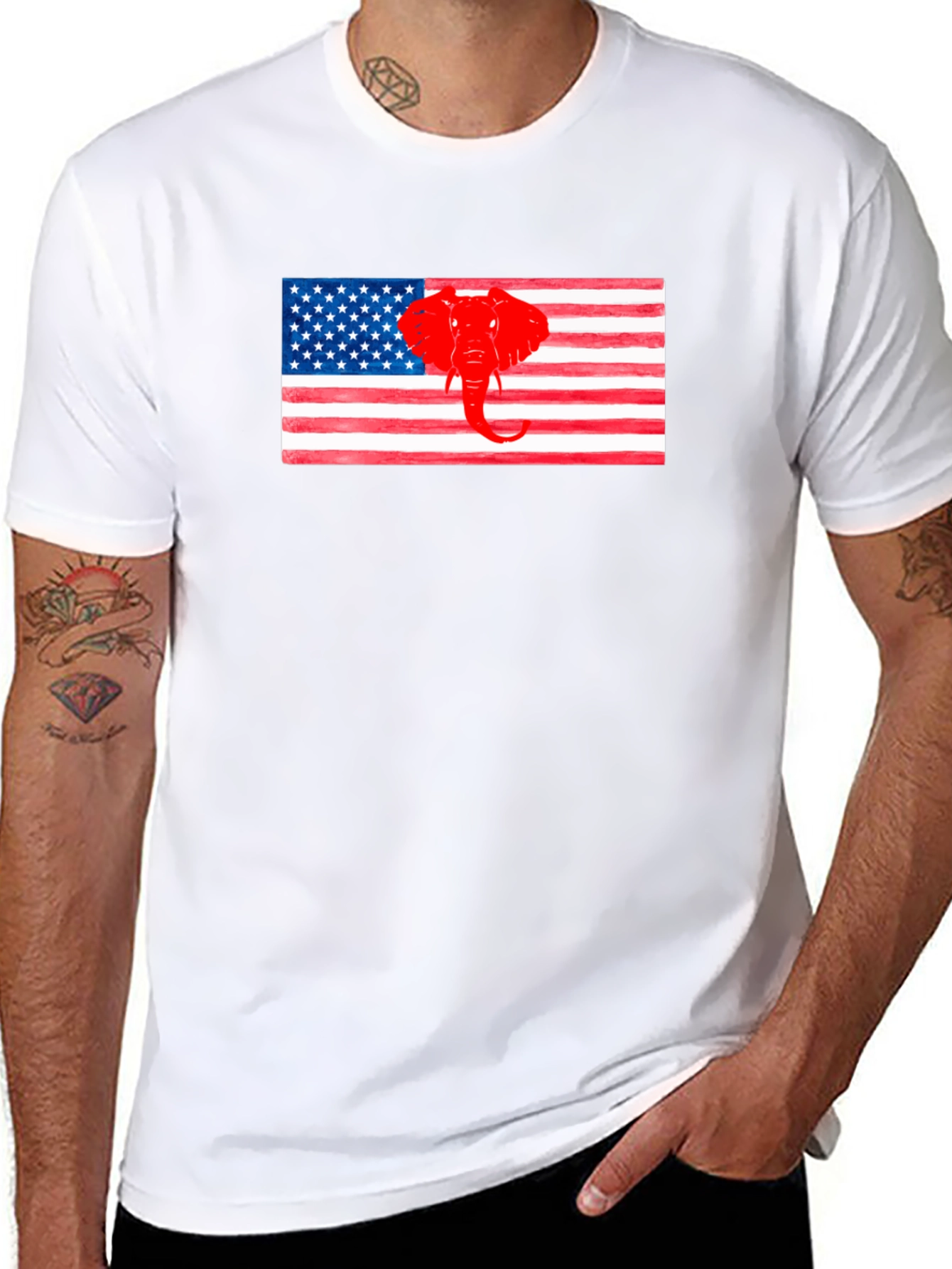 Patriotic Elephant USA Flag Graphic Tee
