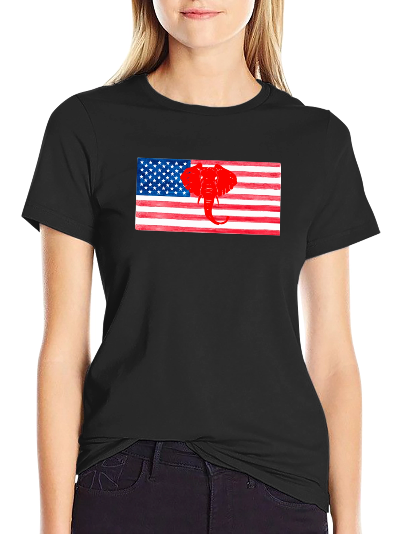Patriotic Elephant USA Flag Graphic Tee