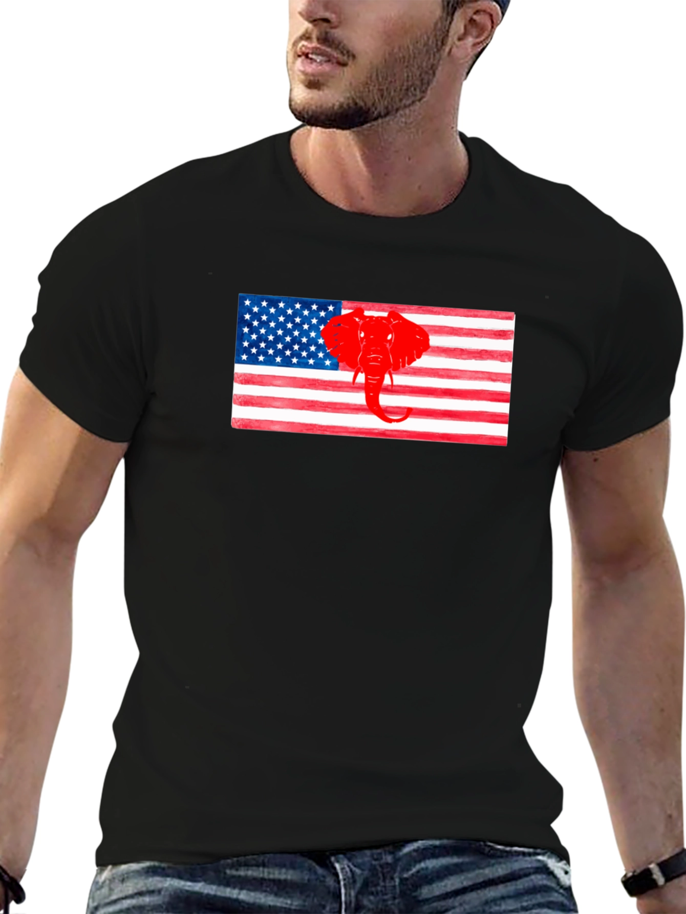 Patriotic Elephant USA Flag Graphic Tee