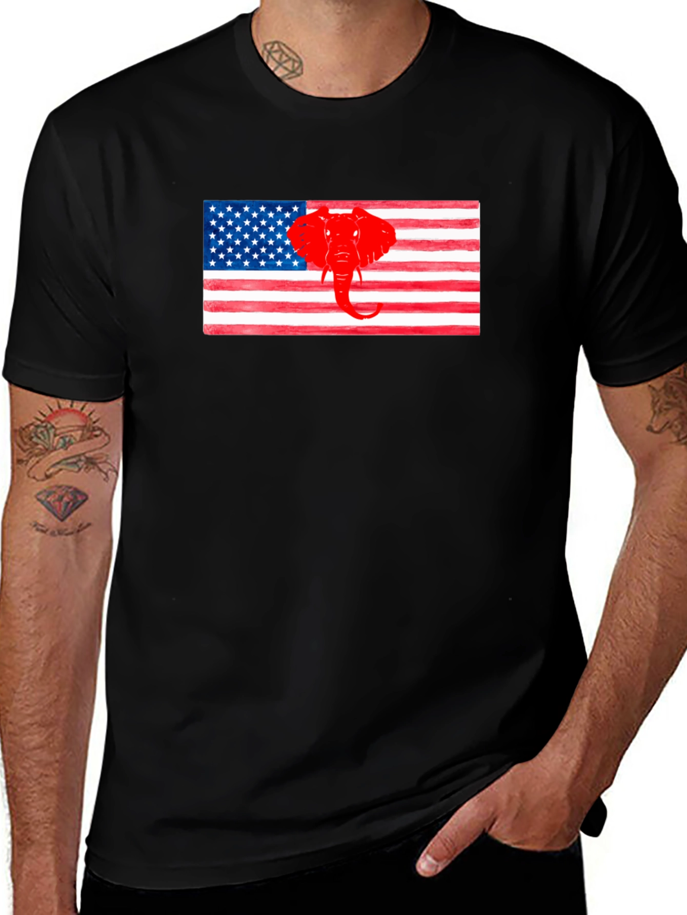 Patriotic Elephant USA Flag Graphic Tee