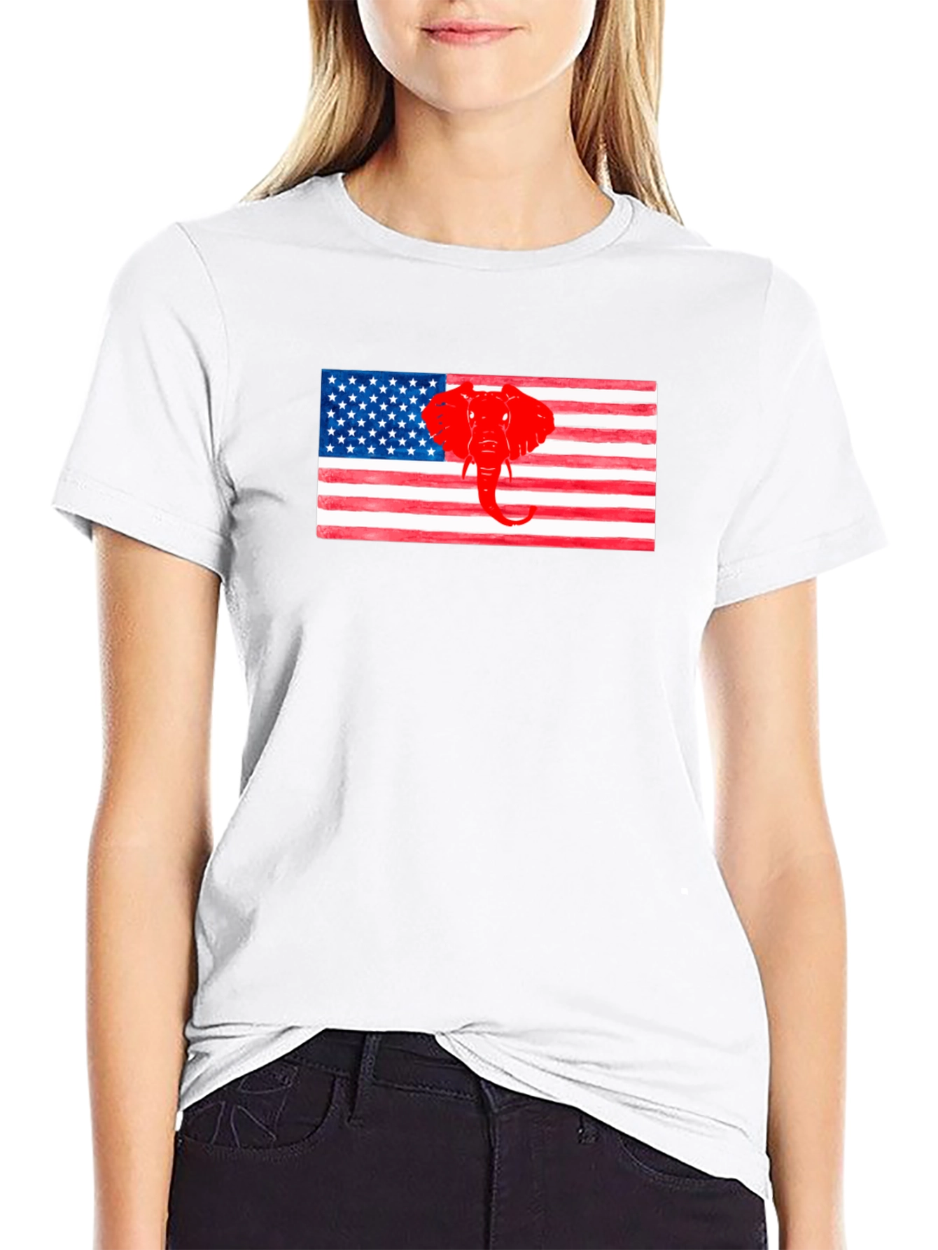Patriotic Elephant USA Flag Graphic Tee
