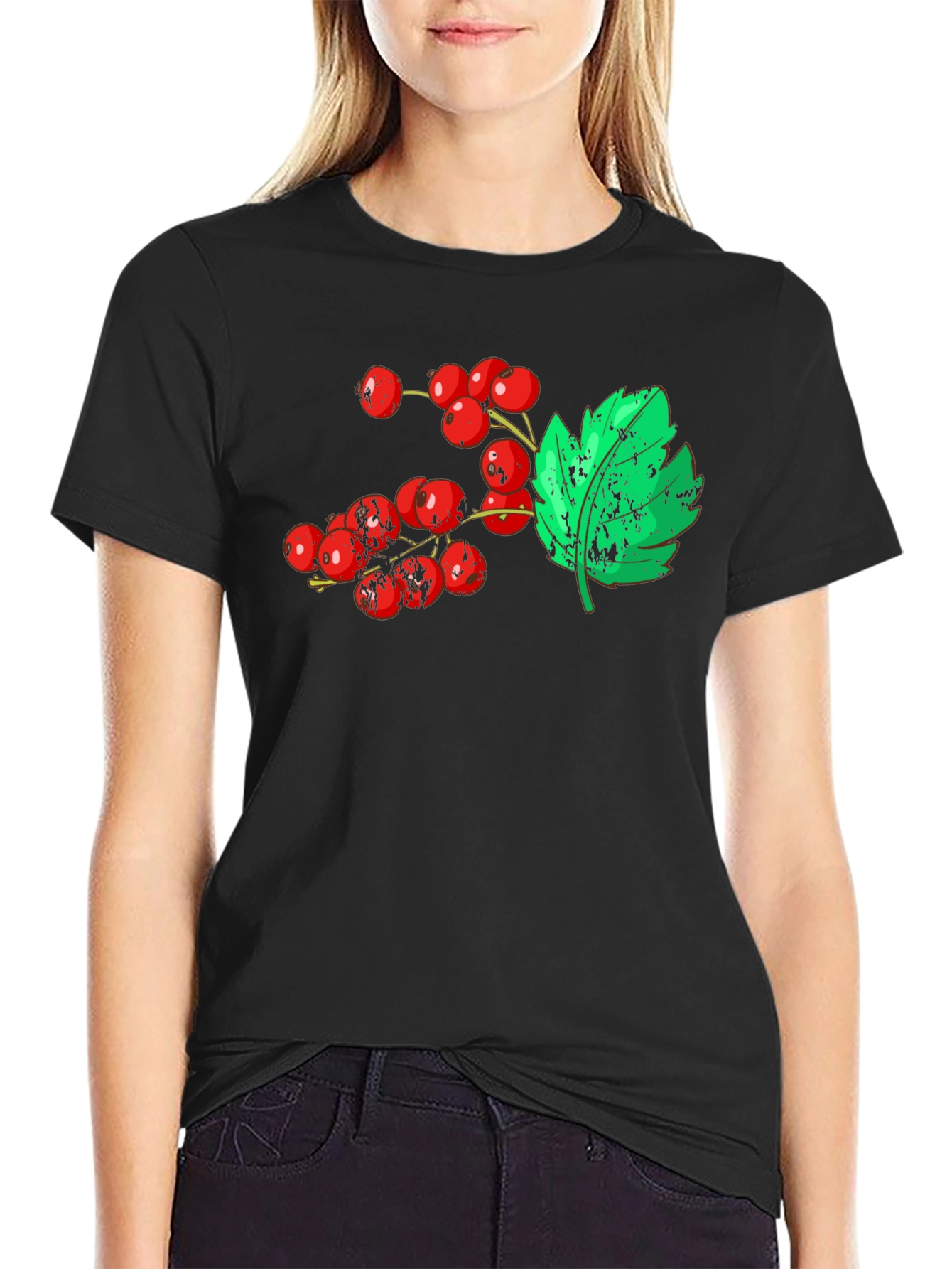 Berries & Leaf Graphic Tee - Casual Comfort