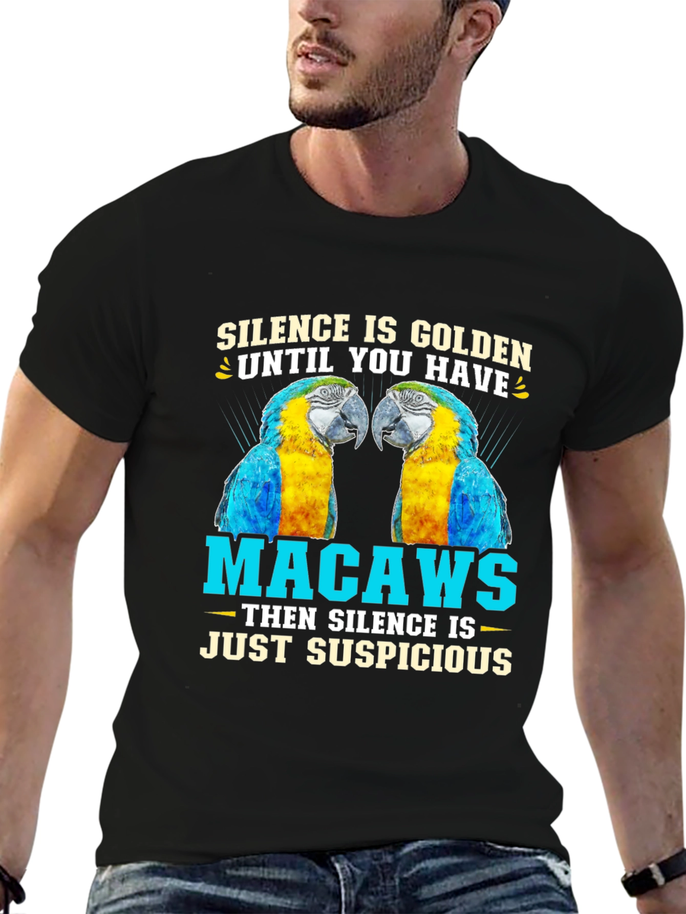 Macaw Parrot T-Shirt - Silence is Golden Suspicious!
