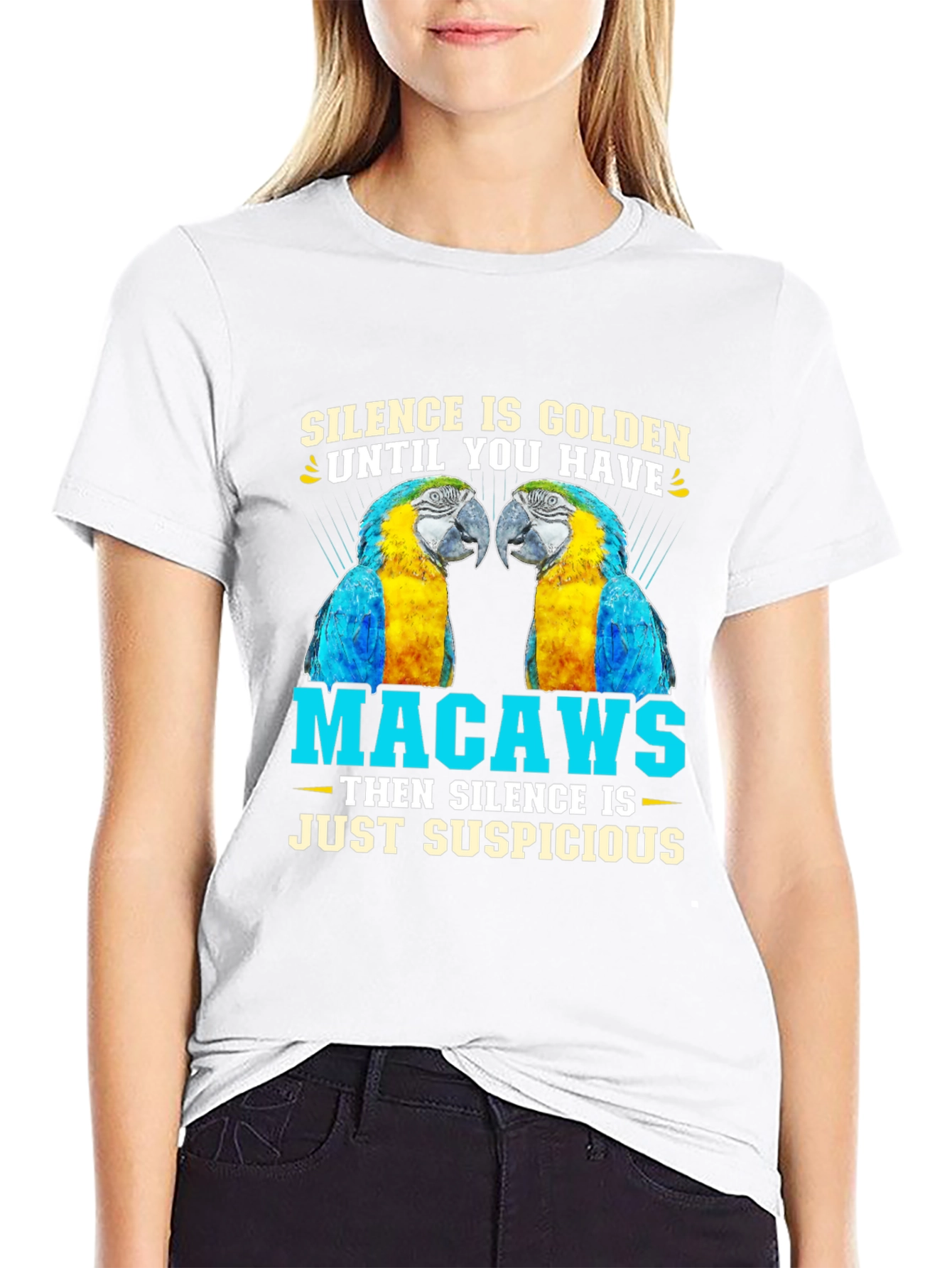 Macaw Parrot T-Shirt - Silence is Golden Suspicious!