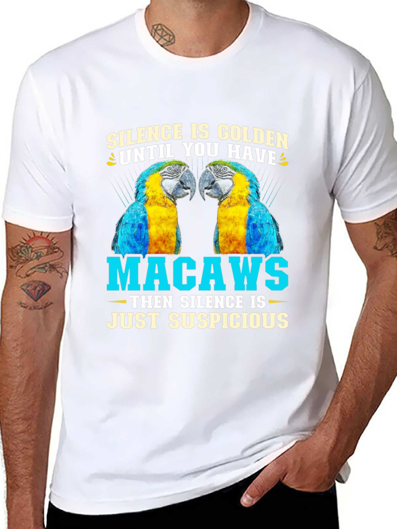 Macaw Parrot T-Shirt - Silence is Golden Suspicious!