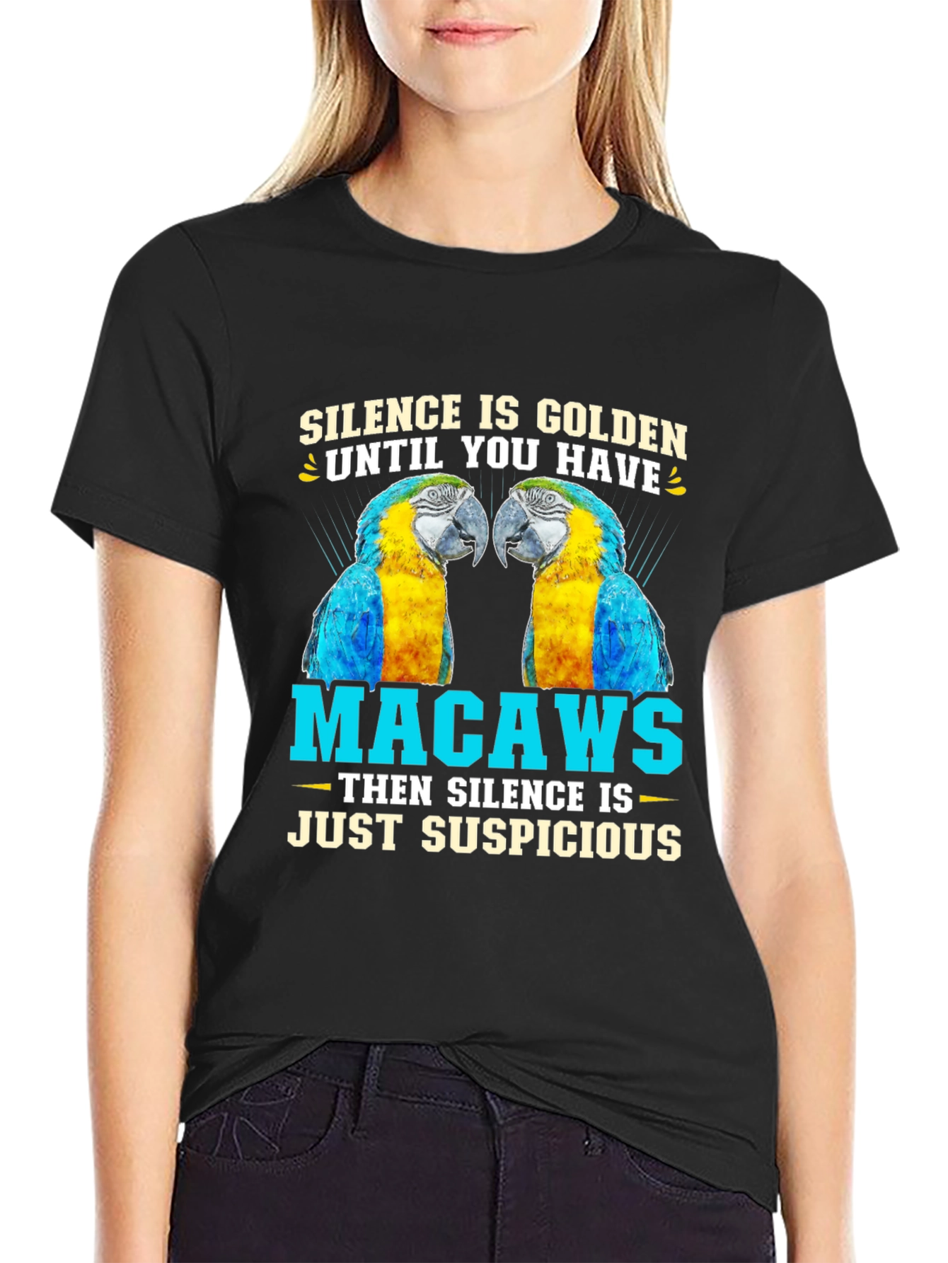 Macaw Parrot T-Shirt - Silence is Golden Suspicious!