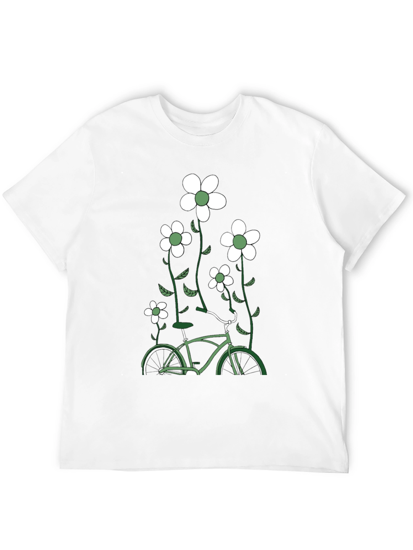 Mens Black Bicycle & Flowers Graphic Tee