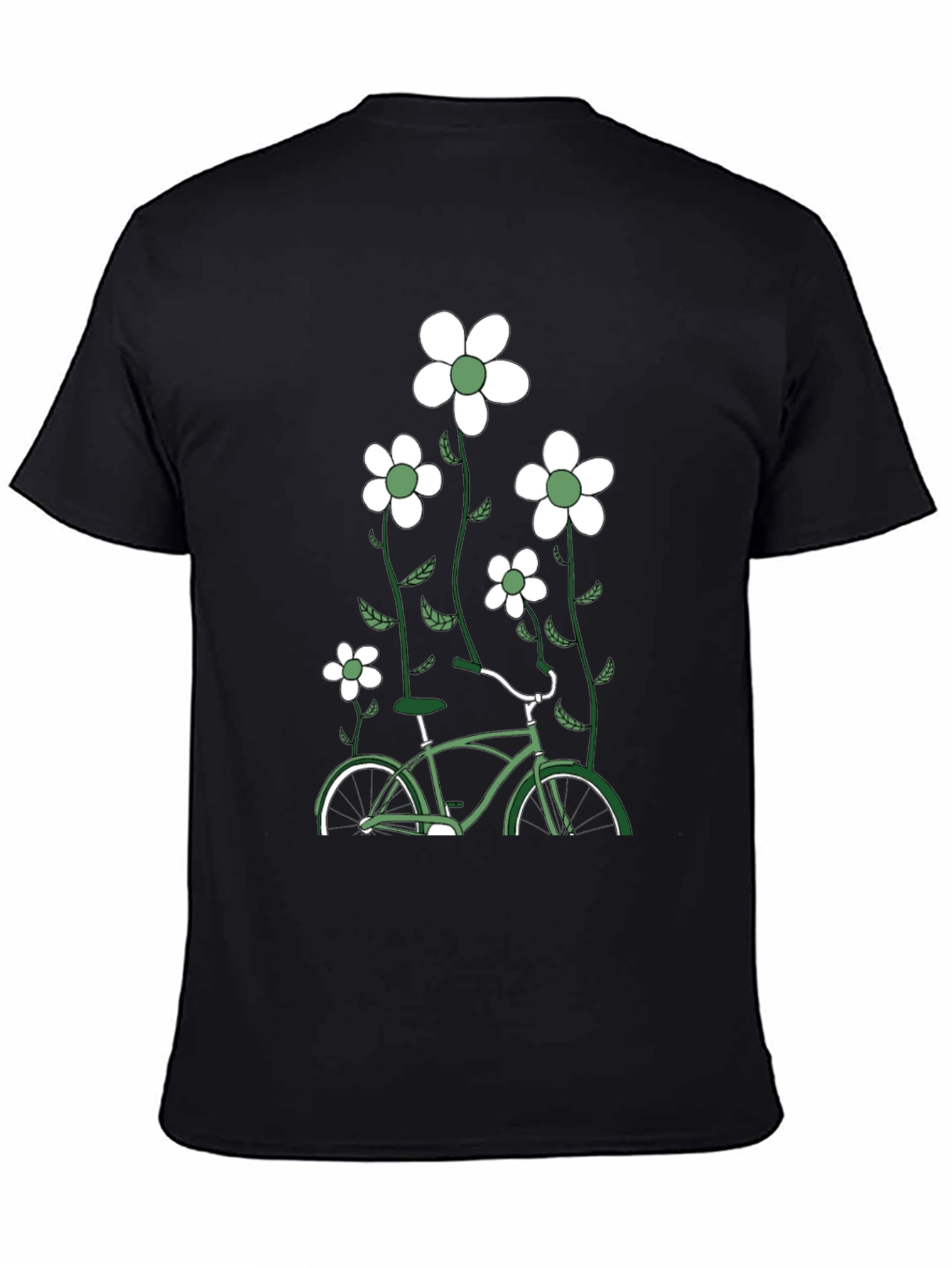 Mens Black Bicycle & Flowers Graphic Tee