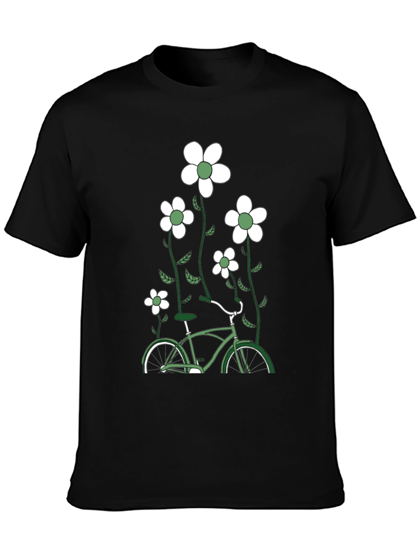 Mens Black Bicycle & Flowers Graphic Tee