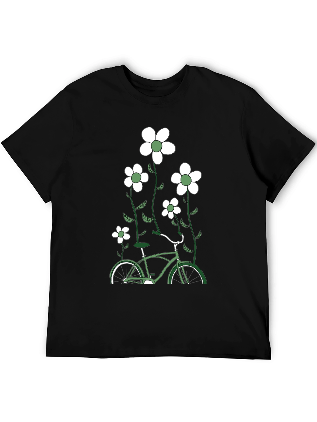 Mens Black Bicycle & Flowers Graphic Tee
