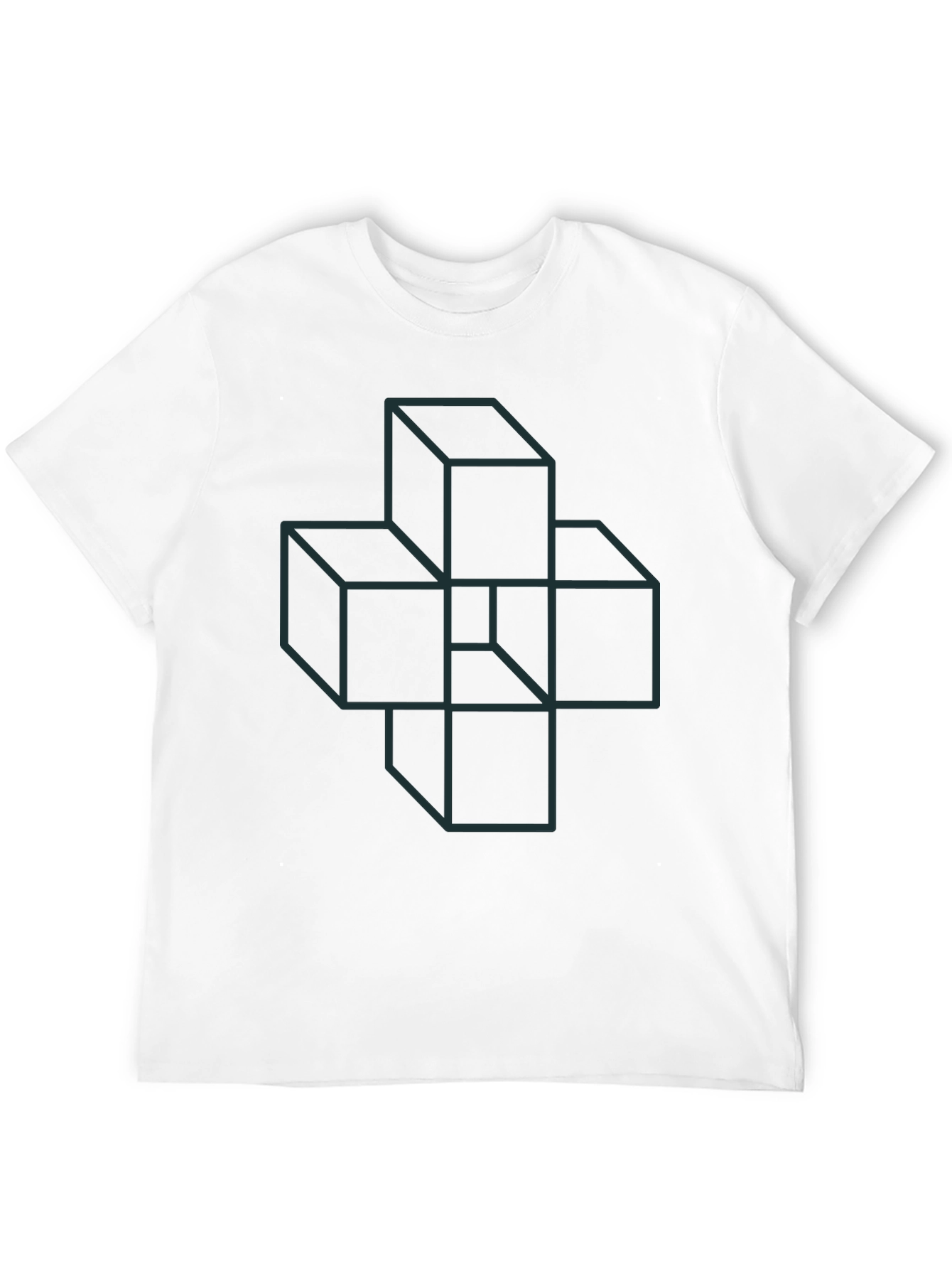 Geometric Cube Illusion Graphic Tee - Black