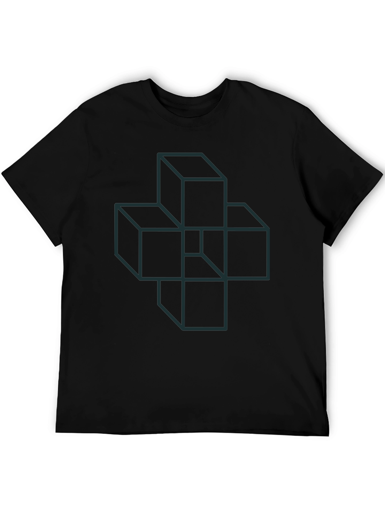 Geometric Cube Illusion Graphic Tee - Black