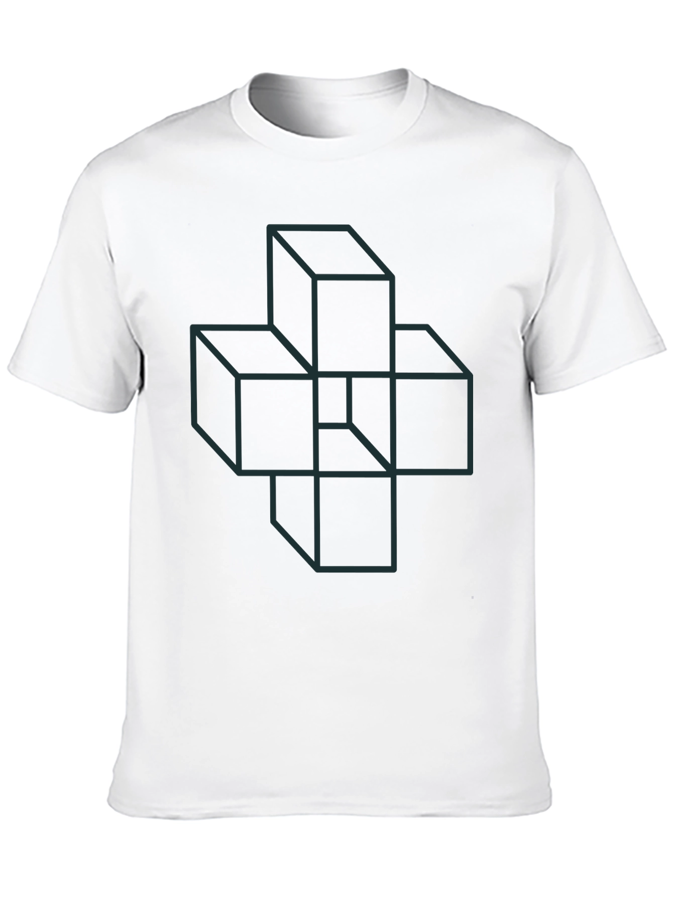 Geometric Cube Illusion Graphic Tee - Black