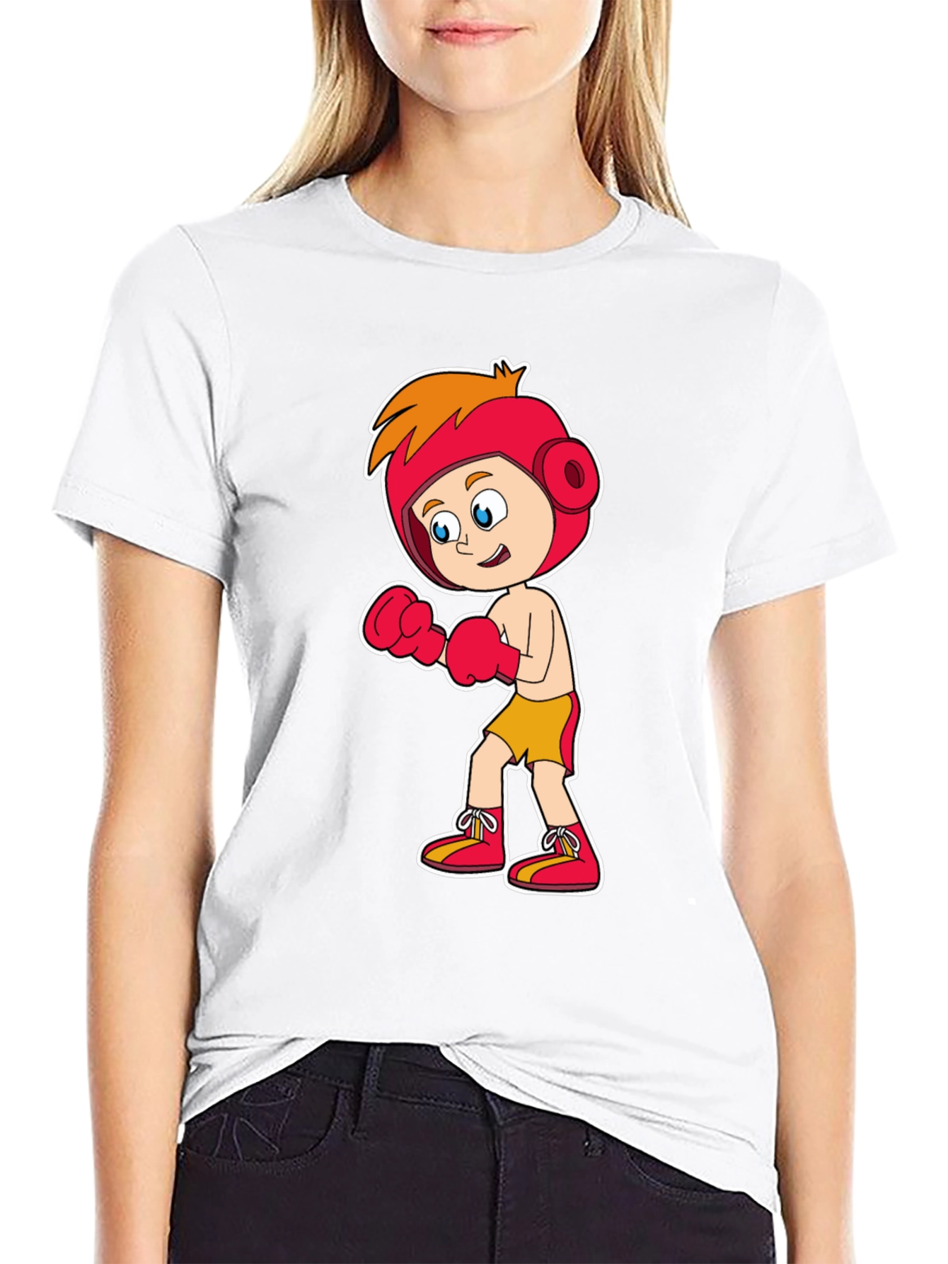 Cartoon Boxer T-Shirt Black Cotton Tee