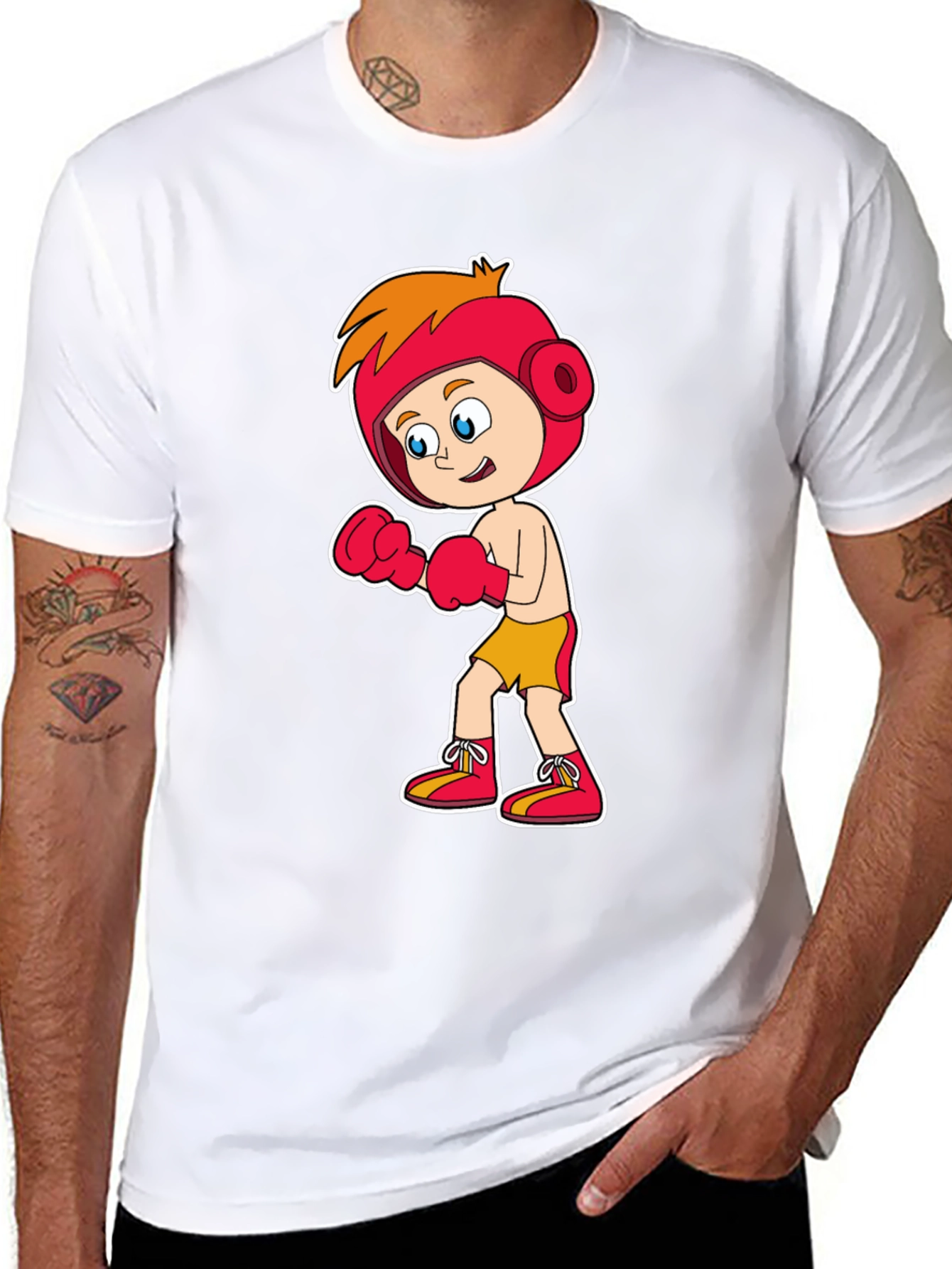 Cartoon Boxer T-Shirt Black Cotton Tee