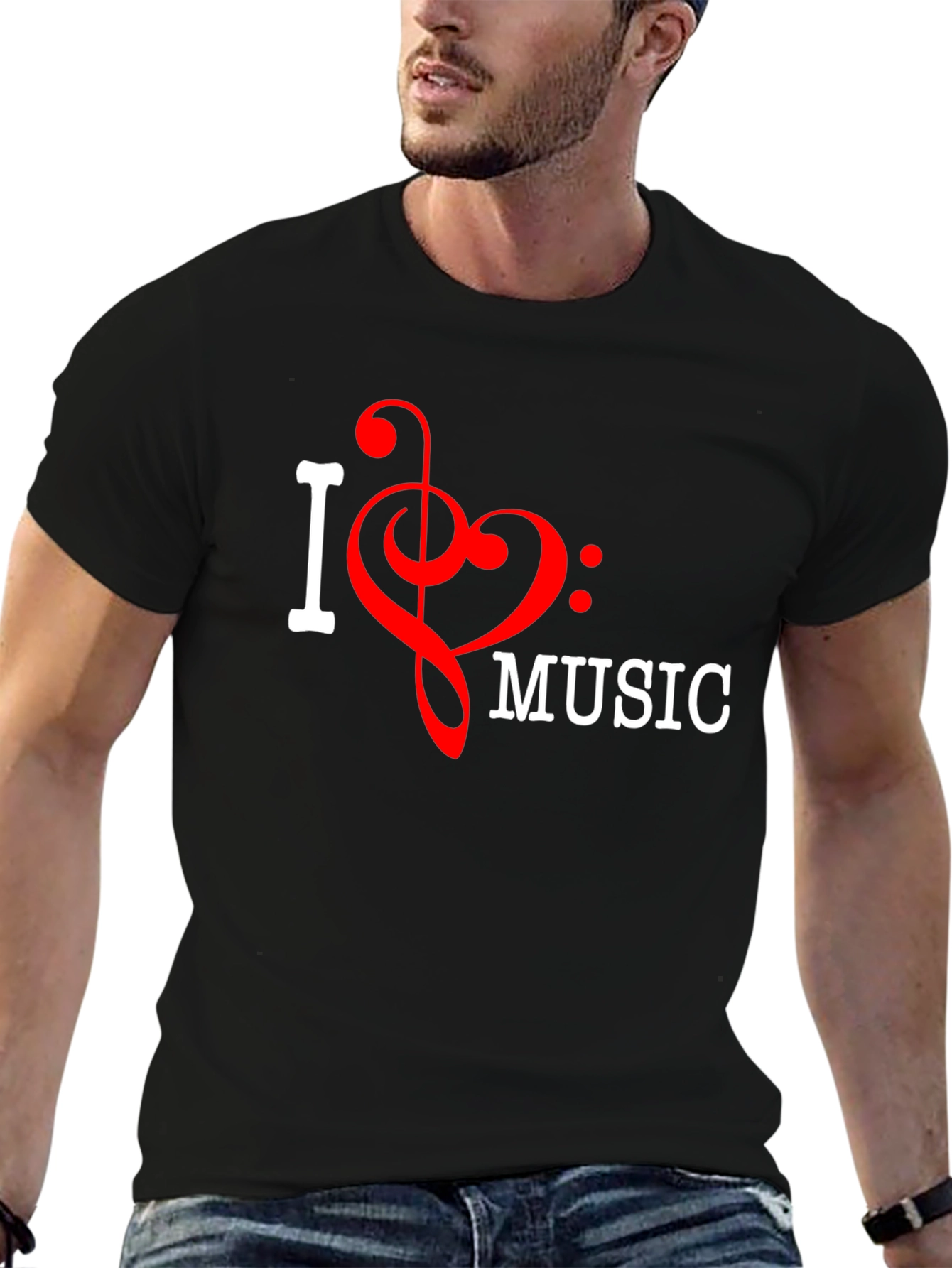 I Love Music T-Shirt Black Crew Neck