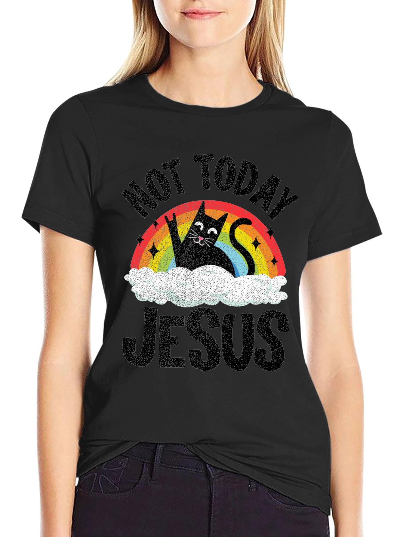 Not Today Jesus Cat Graphic Tee