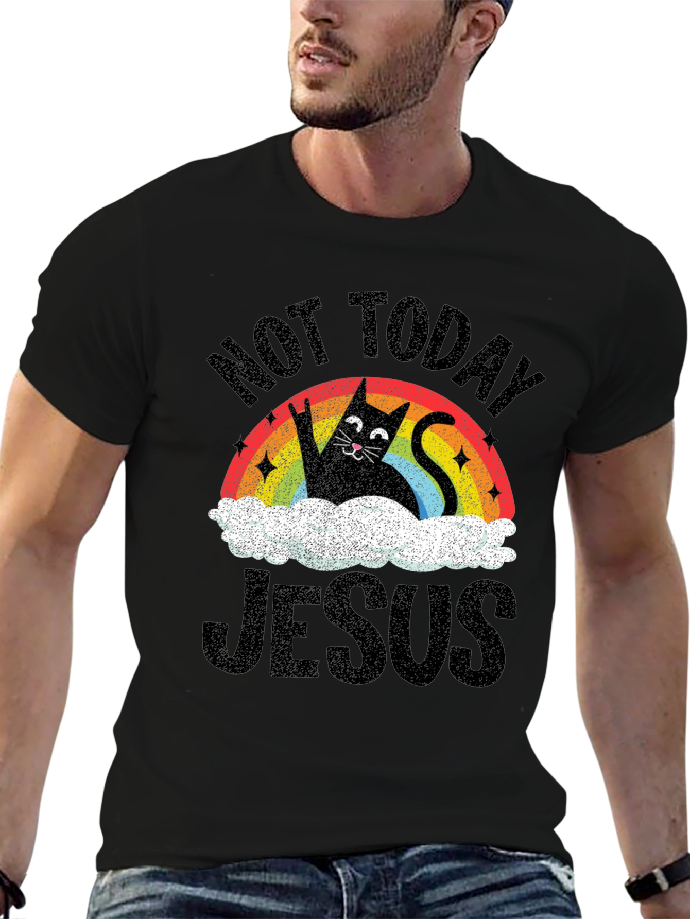 Not Today Jesus Cat Graphic Tee