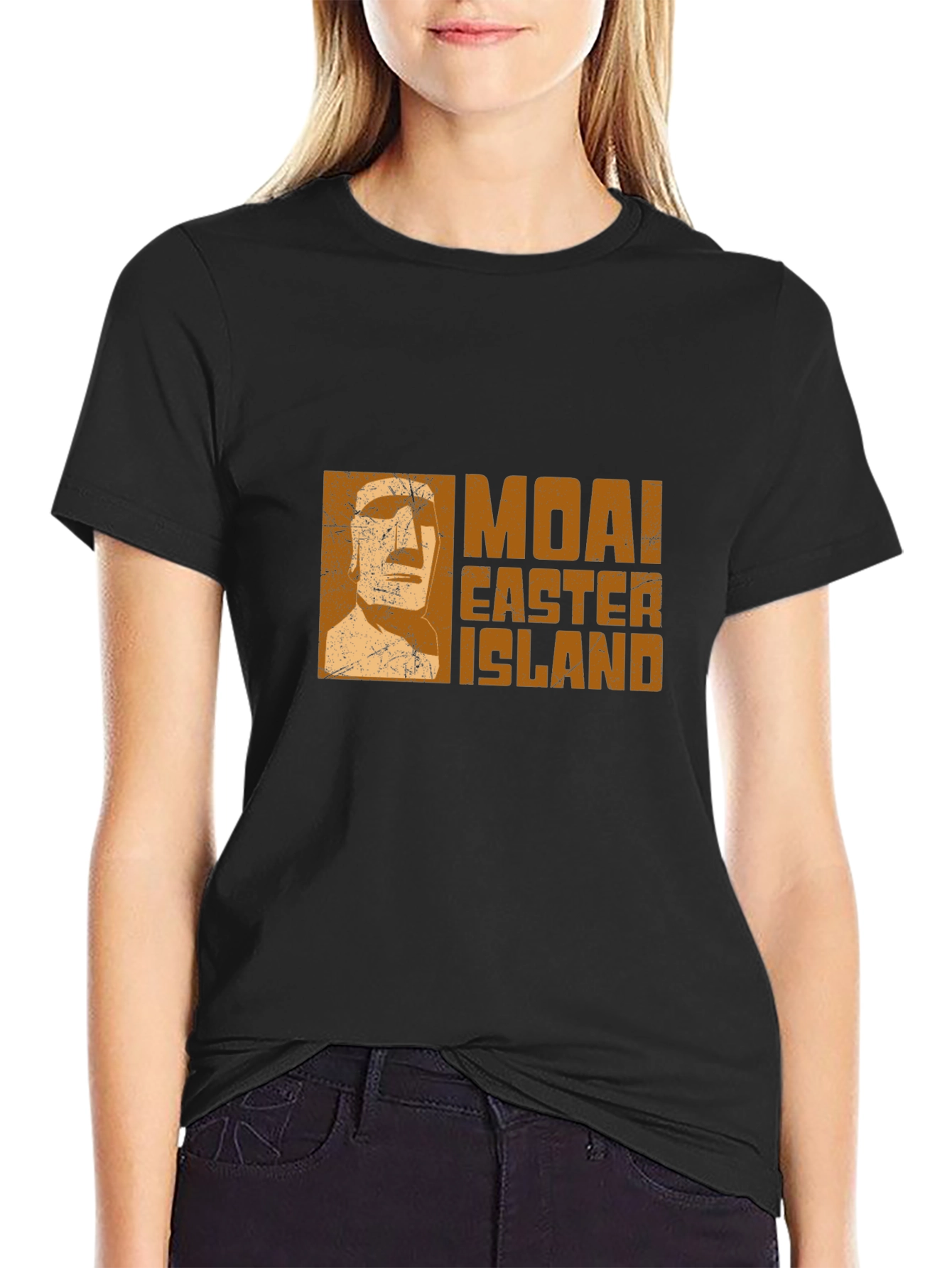 Moai Easter Island Graphic Tee - Black Cotton T-Shirt