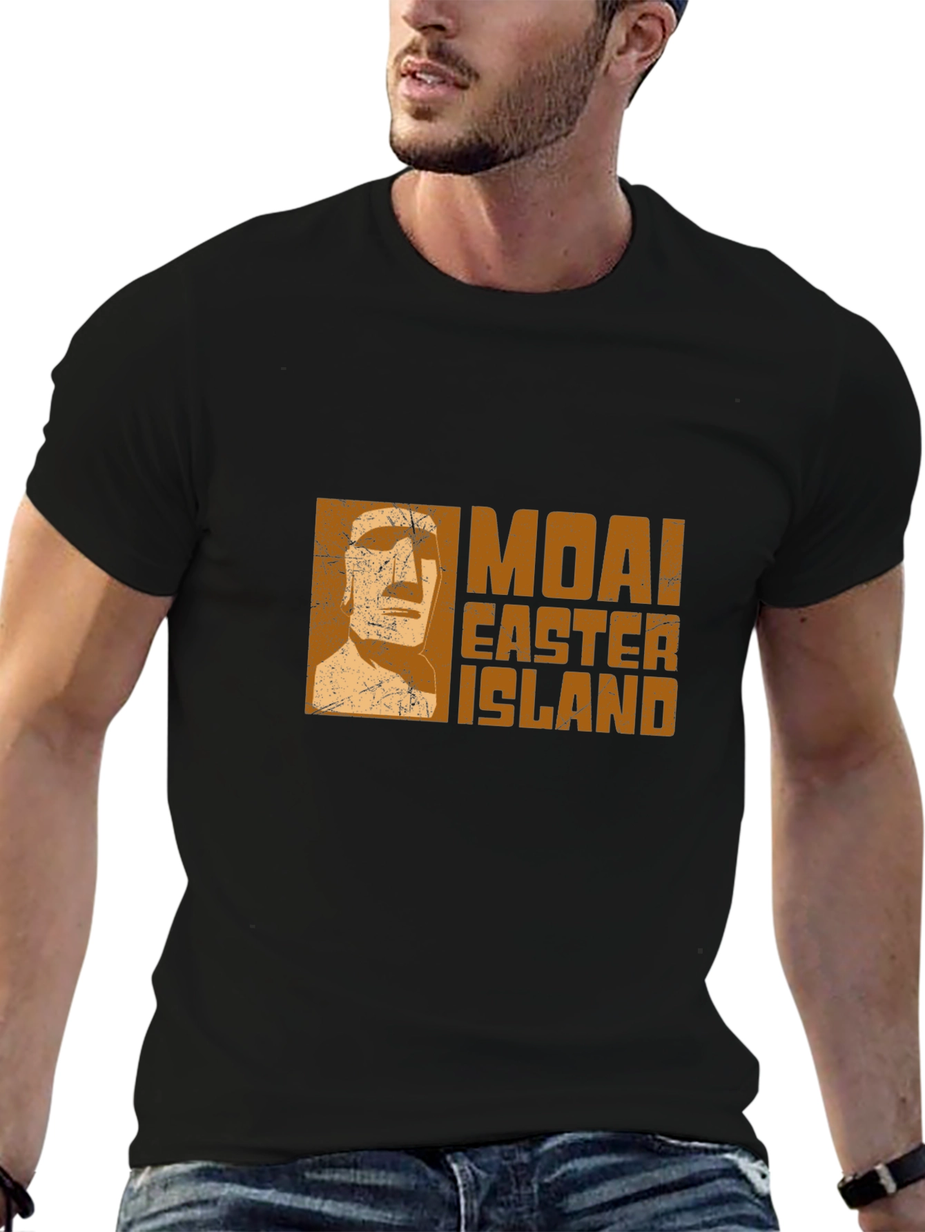 Moai Easter Island Graphic Tee - Black Cotton T-Shirt