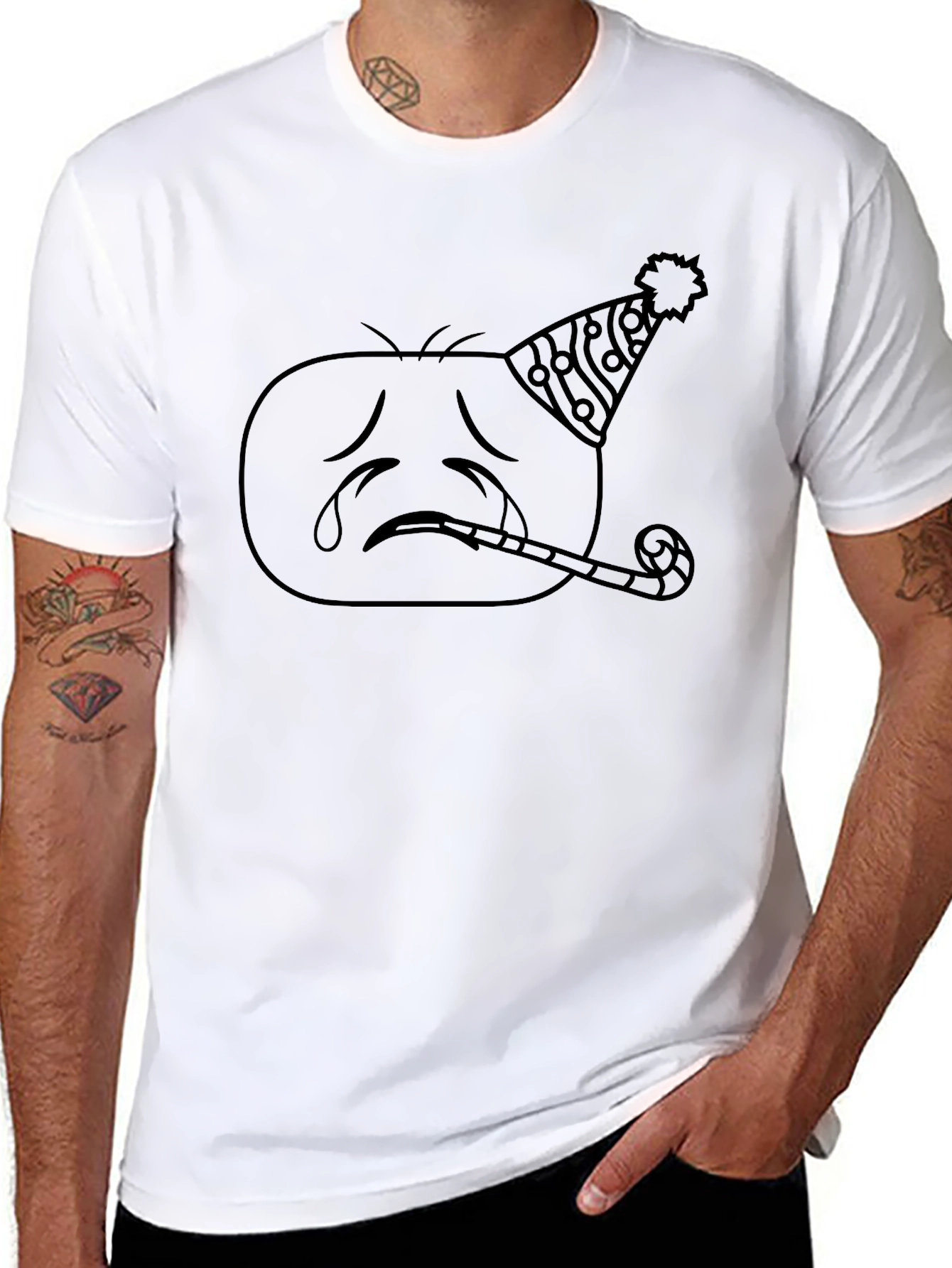 Sad Party Emoji T-Shirt - Black Graphic Tee