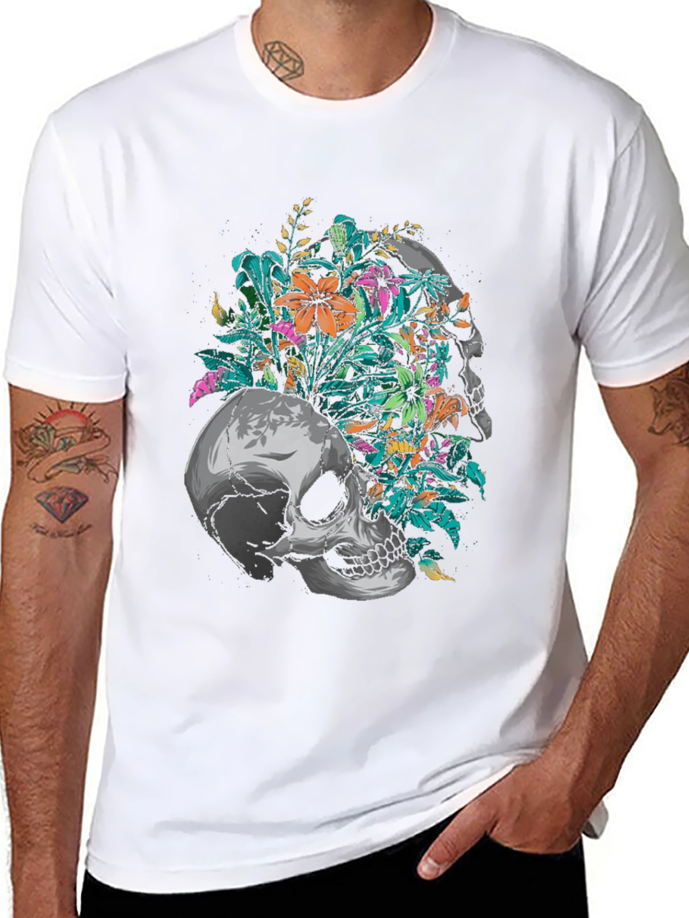 Floral Skull Graphic Black T-Shirt