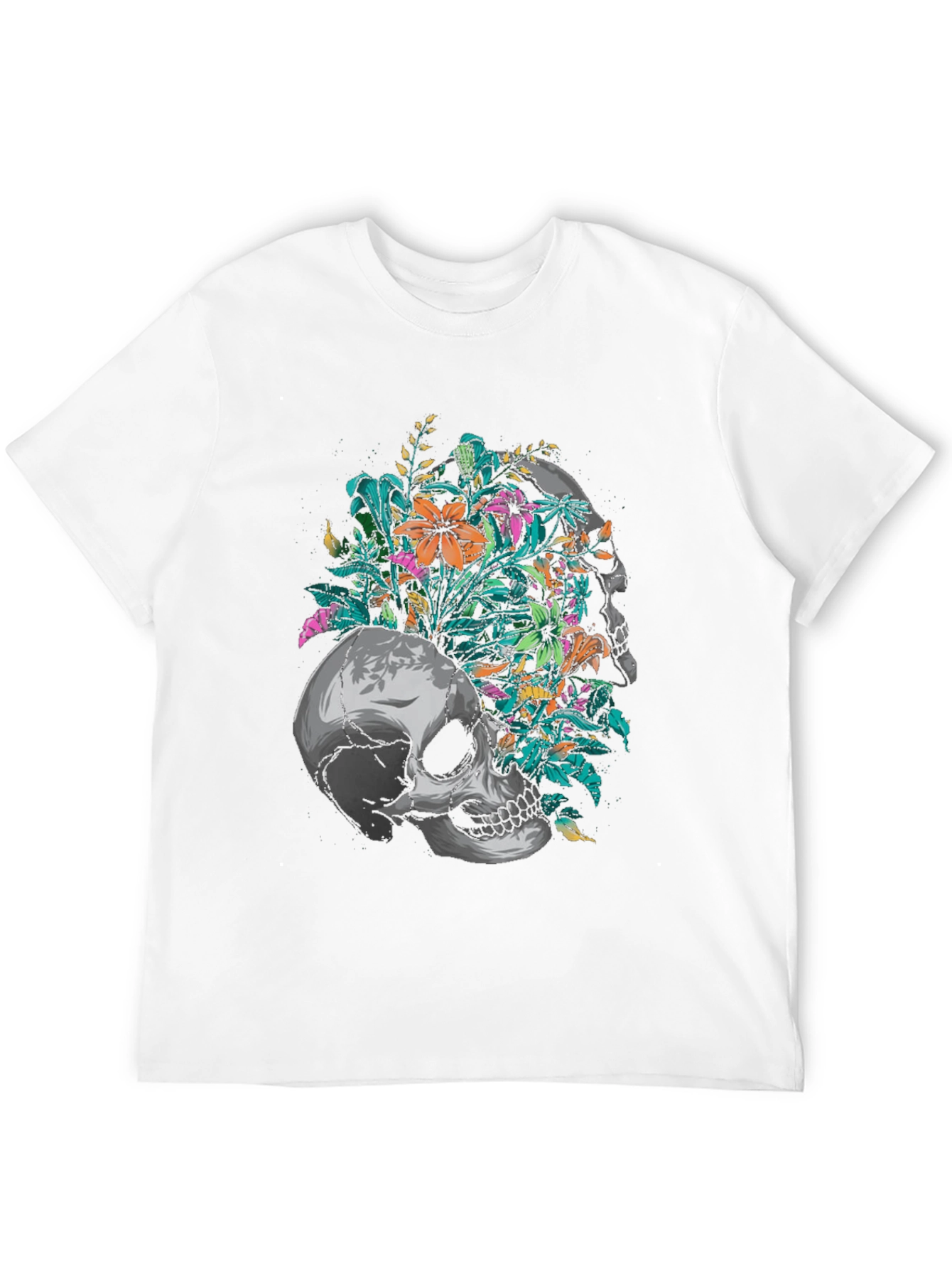 Floral Skull Graphic Black T-Shirt