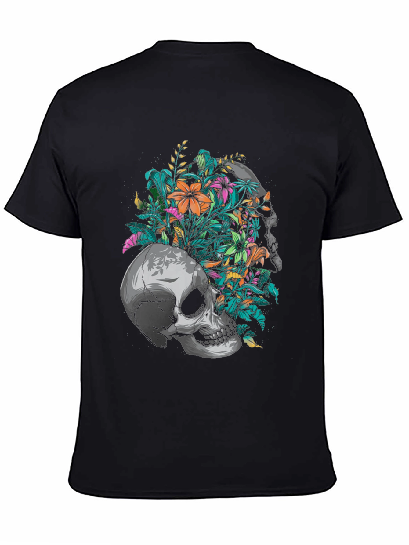 Floral Skull Graphic Black T-Shirt