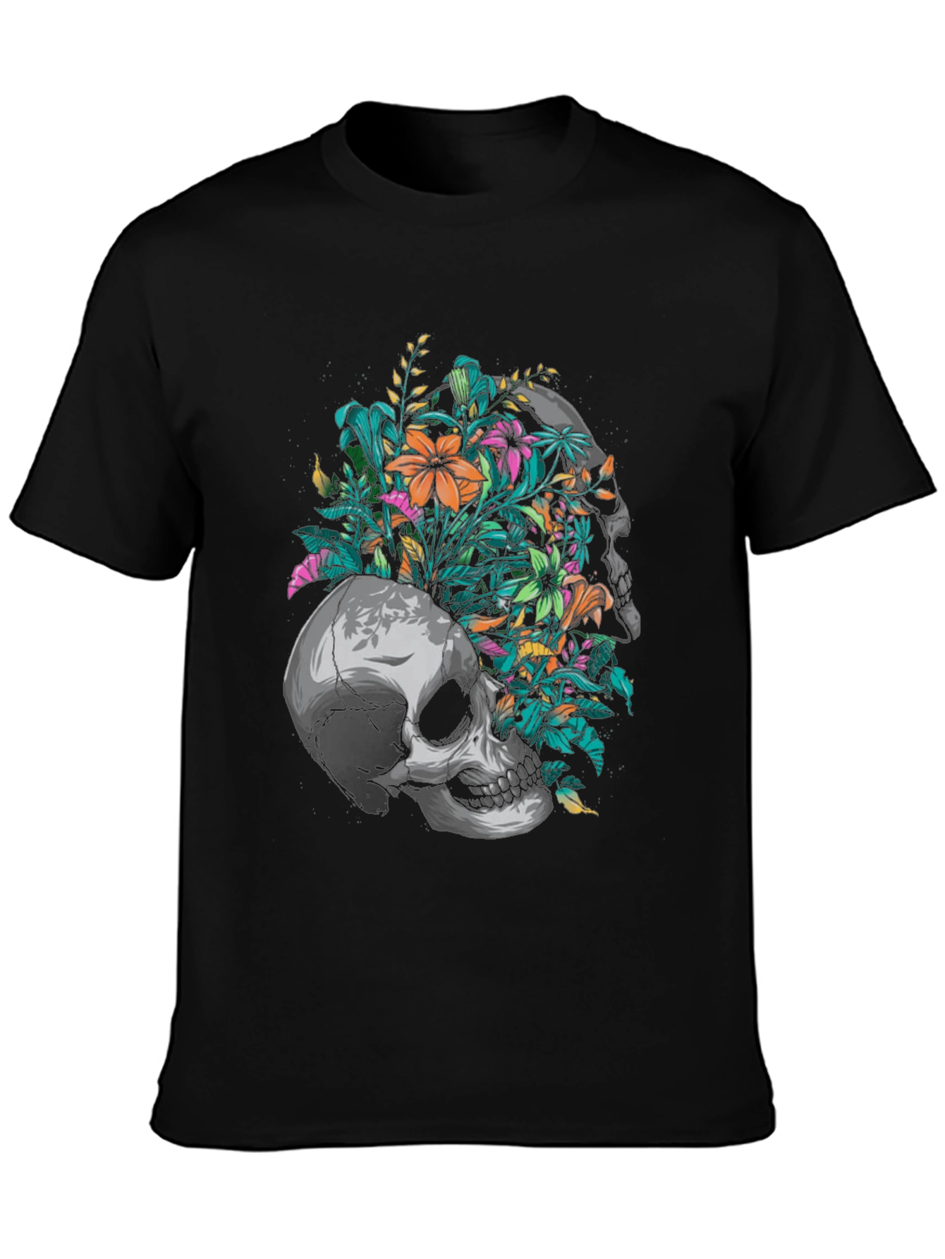 Floral Skull Graphic Black T-Shirt