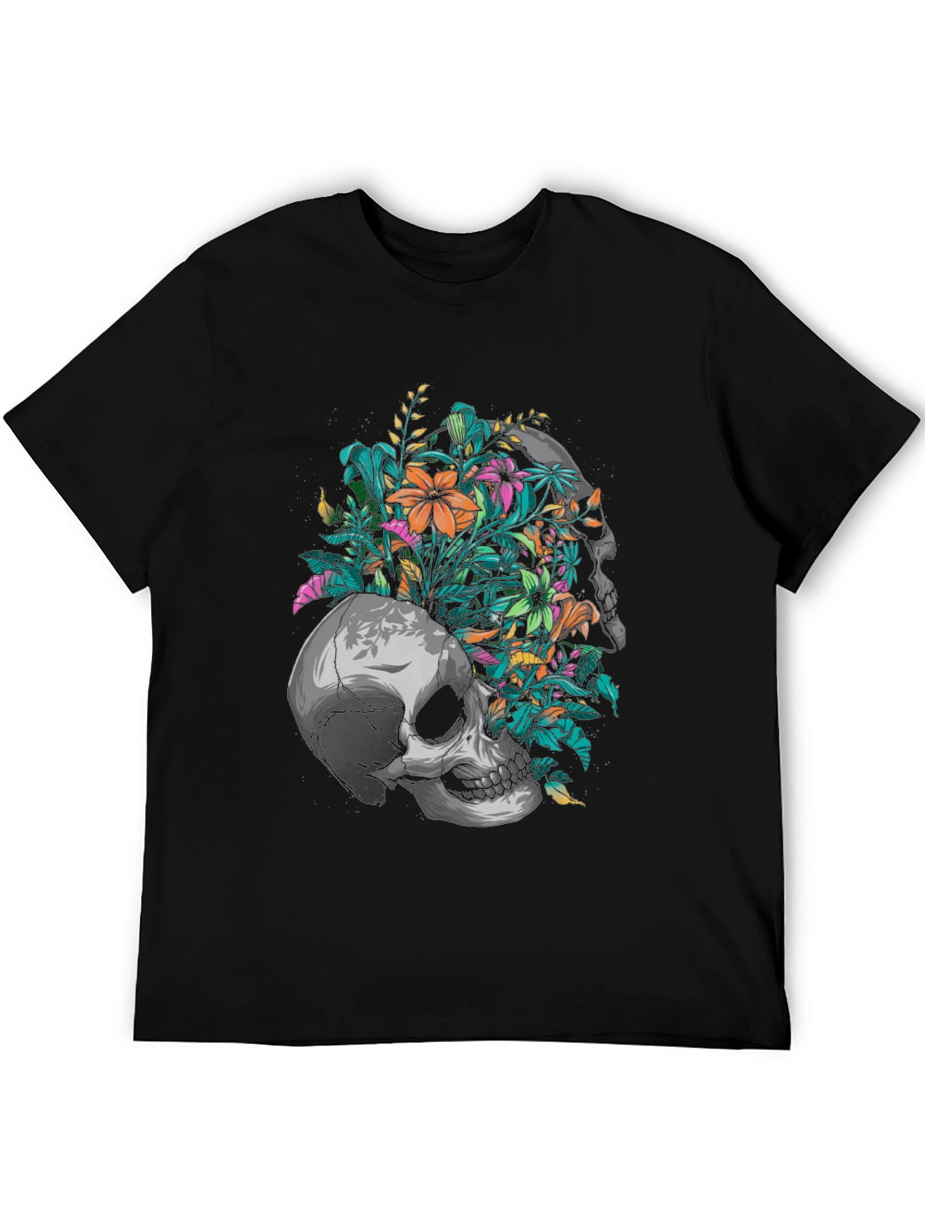 Floral Skull Graphic Black T-Shirt