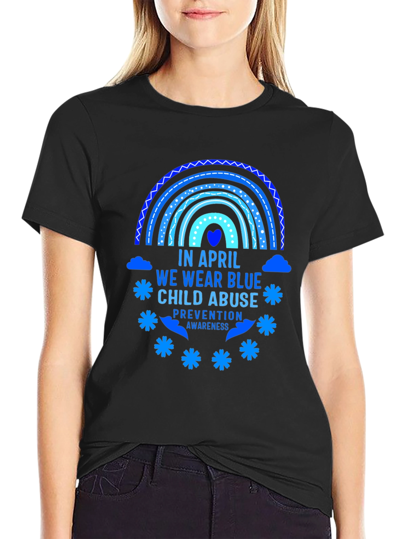 April Child Abuse Awareness Blue Rainbow T-Shirt