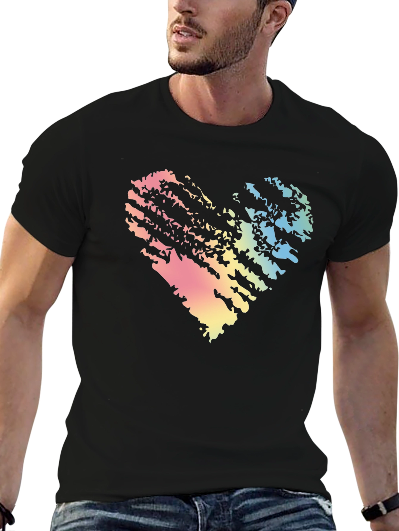 Rainbow Heart Grunge Black T-Shirt