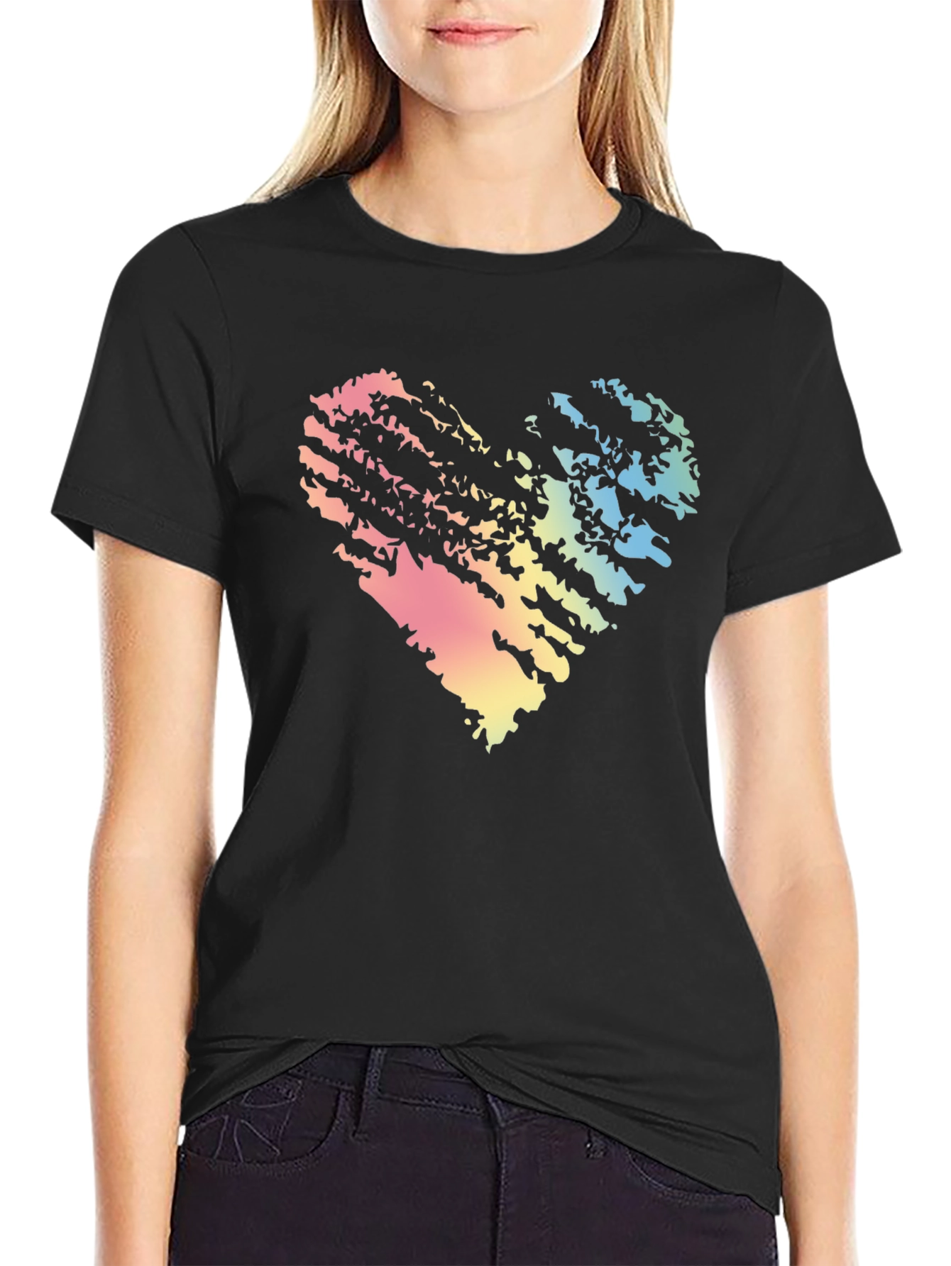Rainbow Heart Grunge Black T-Shirt