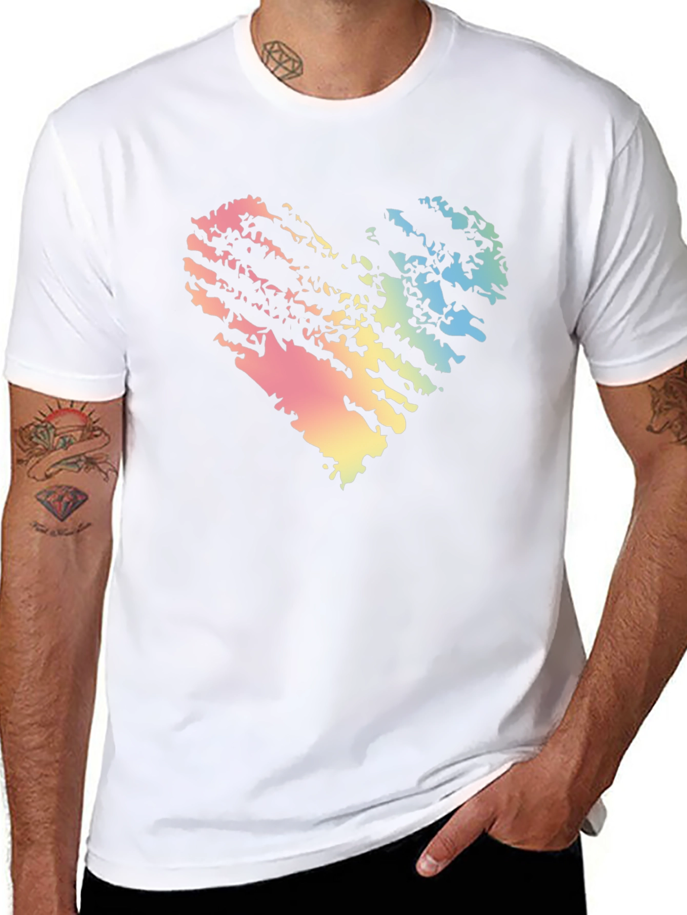 Rainbow Heart Grunge Black T-Shirt