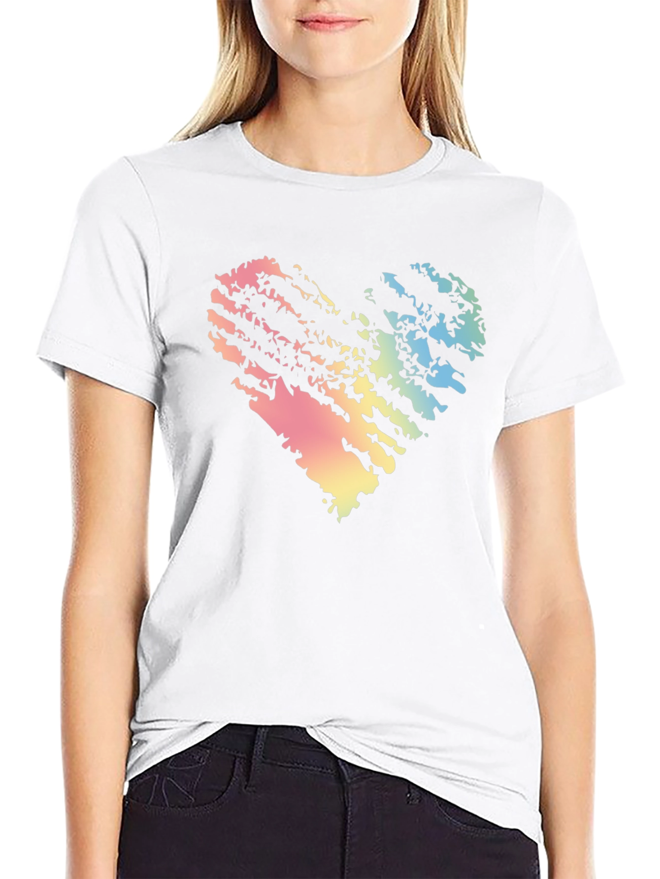 Rainbow Heart Grunge Black T-Shirt