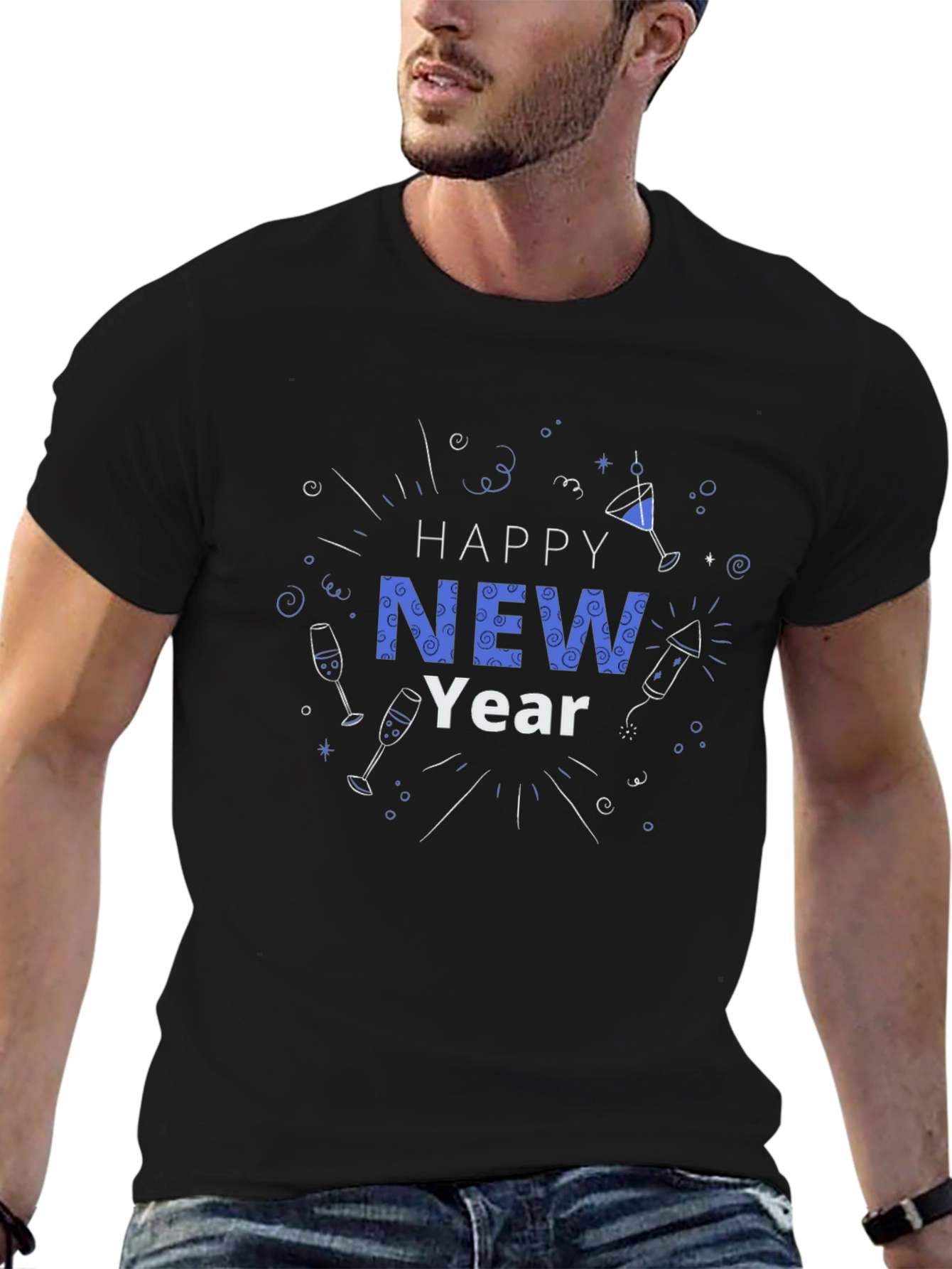 Happy New Year Graphic Tee - Black