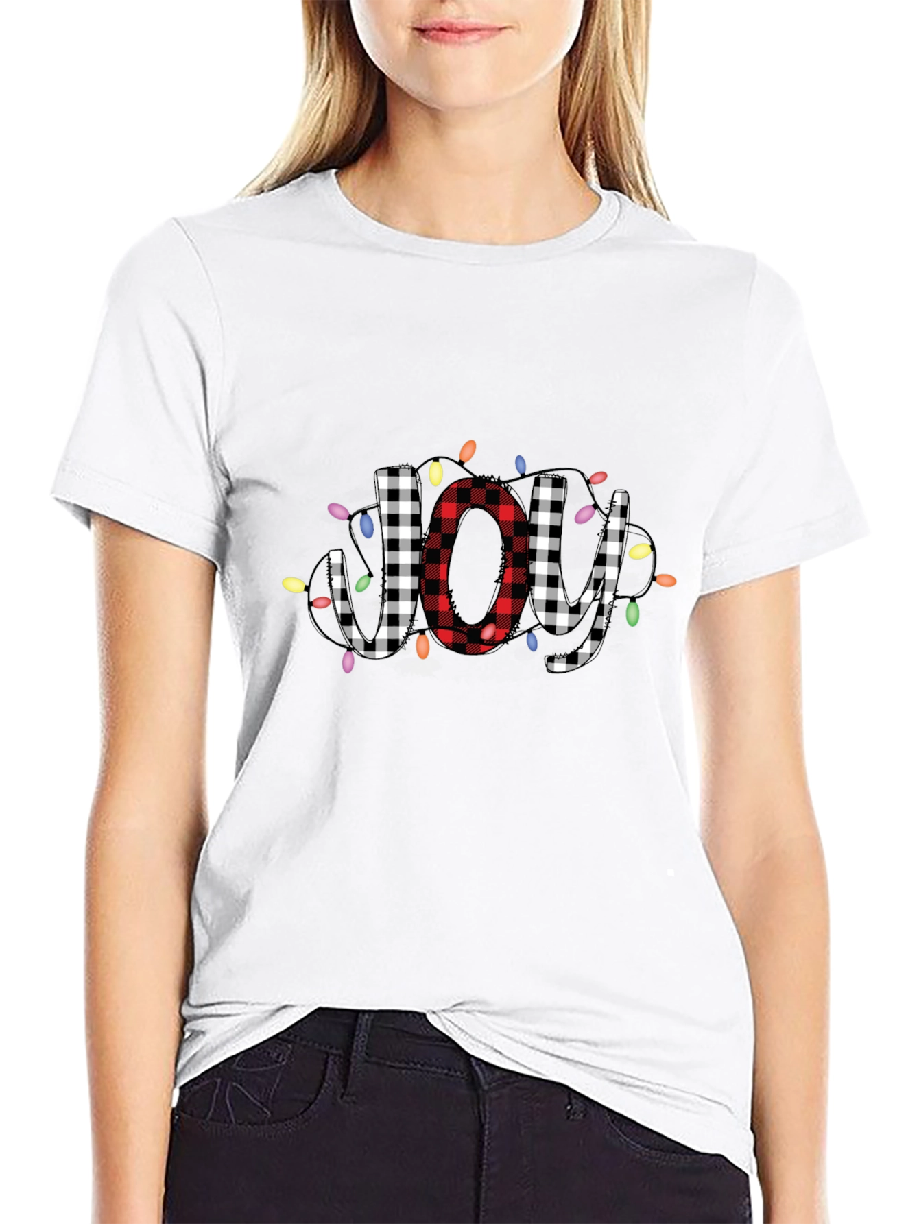 Festive JOY Plaid Graphic Tee