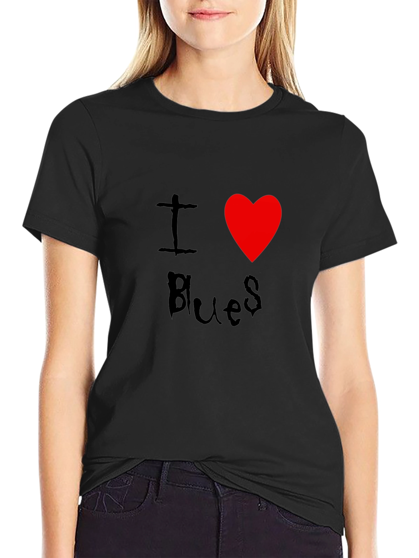 I Love Blues T-Shirt Black Cotton Graphic Tee