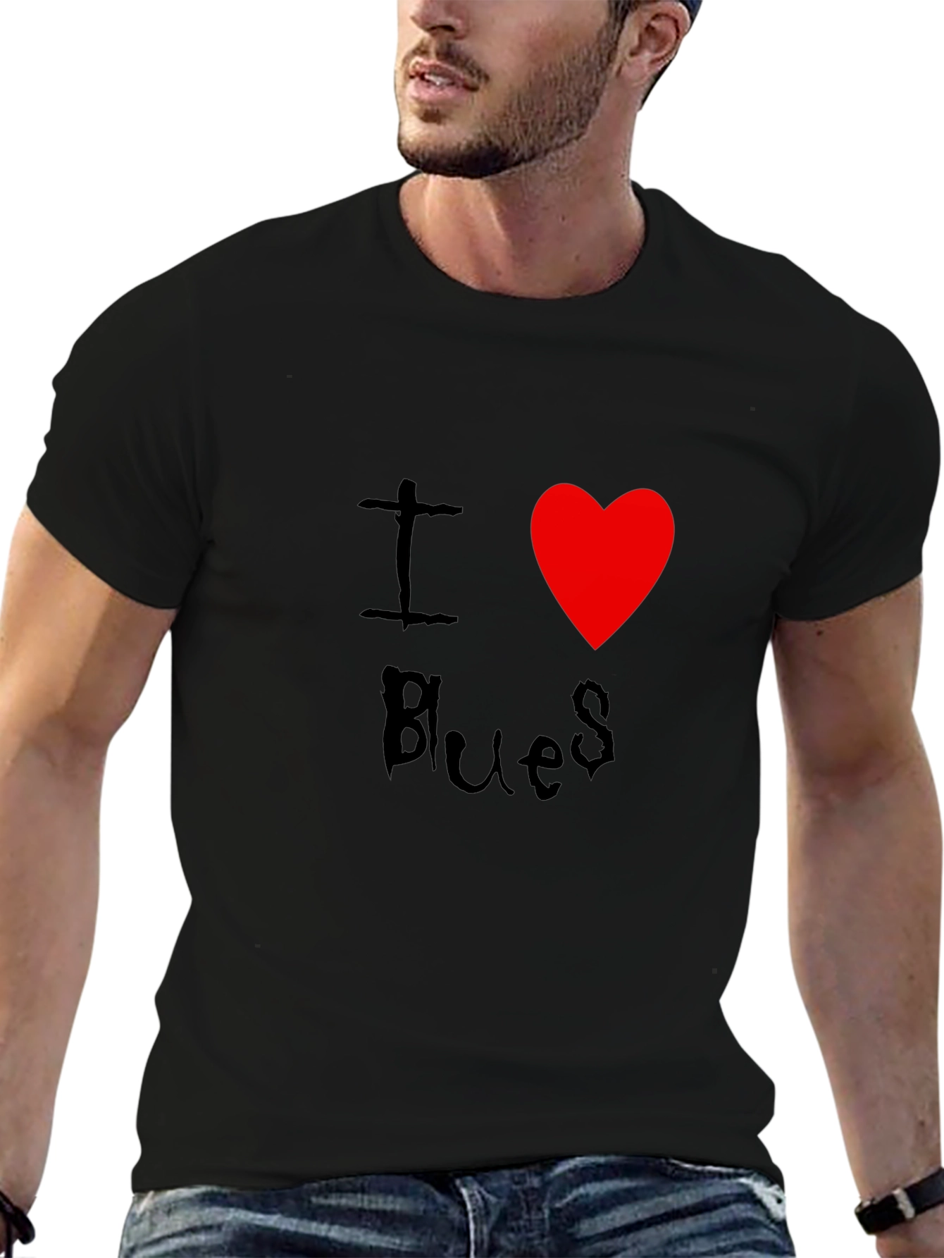 I Love Blues T-Shirt Black Cotton Graphic Tee