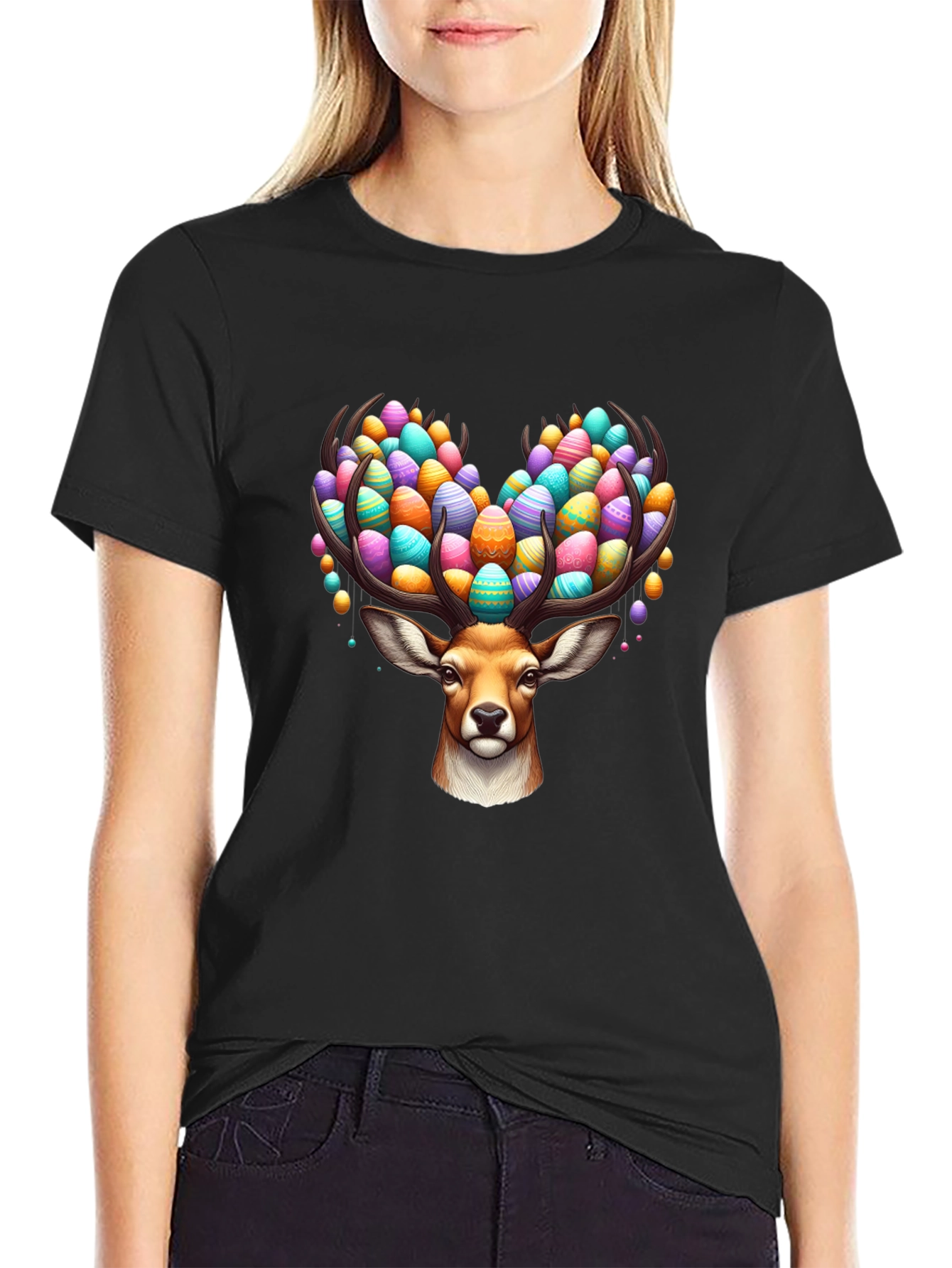 Easter Deer T-Shirt - Egg Antlers Holiday Tee
