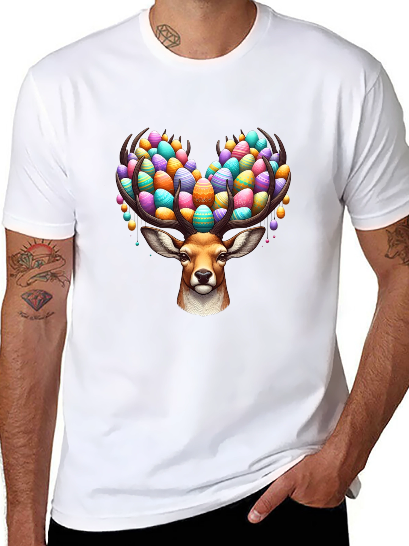 Easter Deer T-Shirt - Egg Antlers Holiday Tee