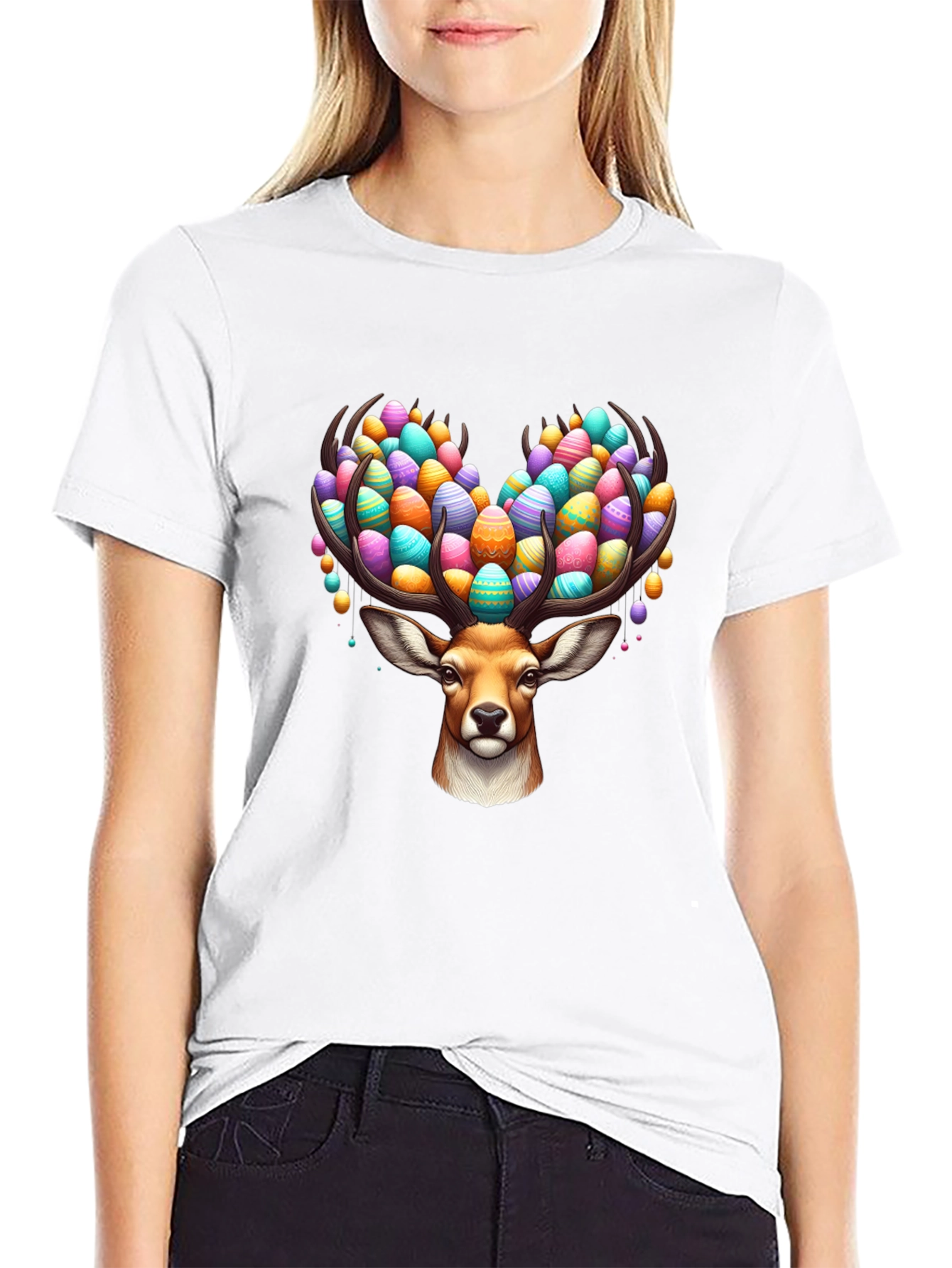 Easter Deer T-Shirt - Egg Antlers Holiday Tee