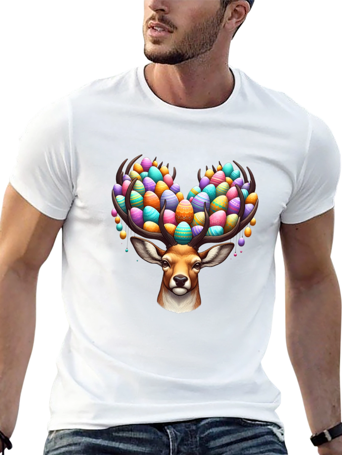 Easter Deer T-Shirt - Egg Antlers Holiday Tee