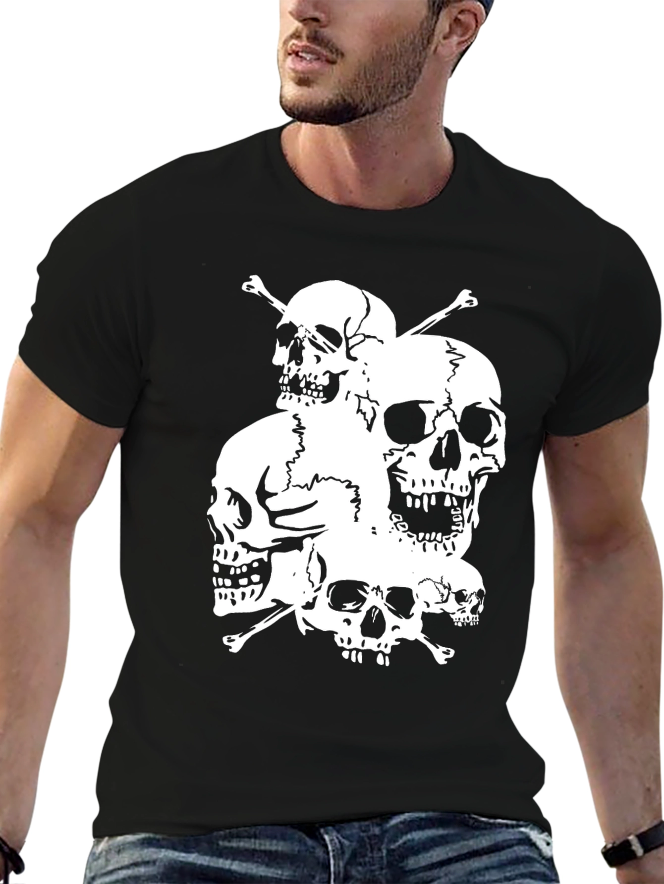 Skull Pile Graphic Tee - Black Cotton T-Shirt