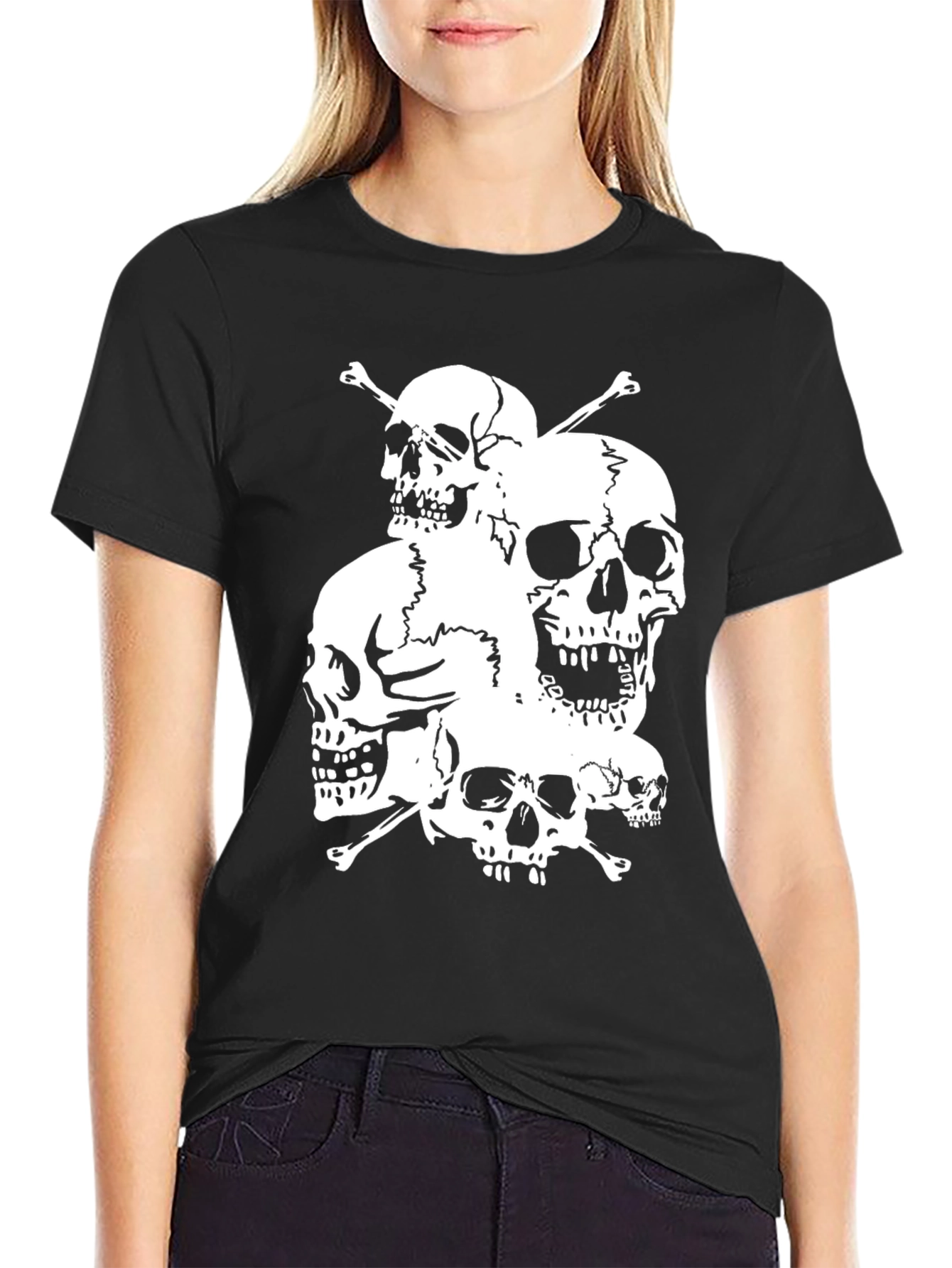 Skull Pile Graphic Tee - Black Cotton T-Shirt